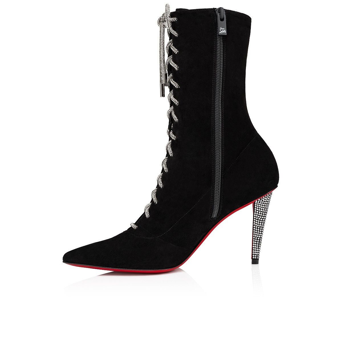 Christian Louboutin o1s1wg111024 Astrid Suede Red Sole Boots in Black & Red Size US 8 / IT 38 - 2 Thumbnail