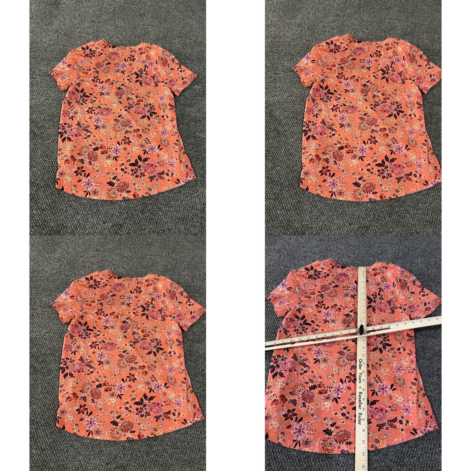 Loft Loft Shirt Womens Medium Orange Floral V-Neck Short Sleeve Cotton Tee Top Size M / US 6-8 / IT 42-44 - 8 Thumbnail