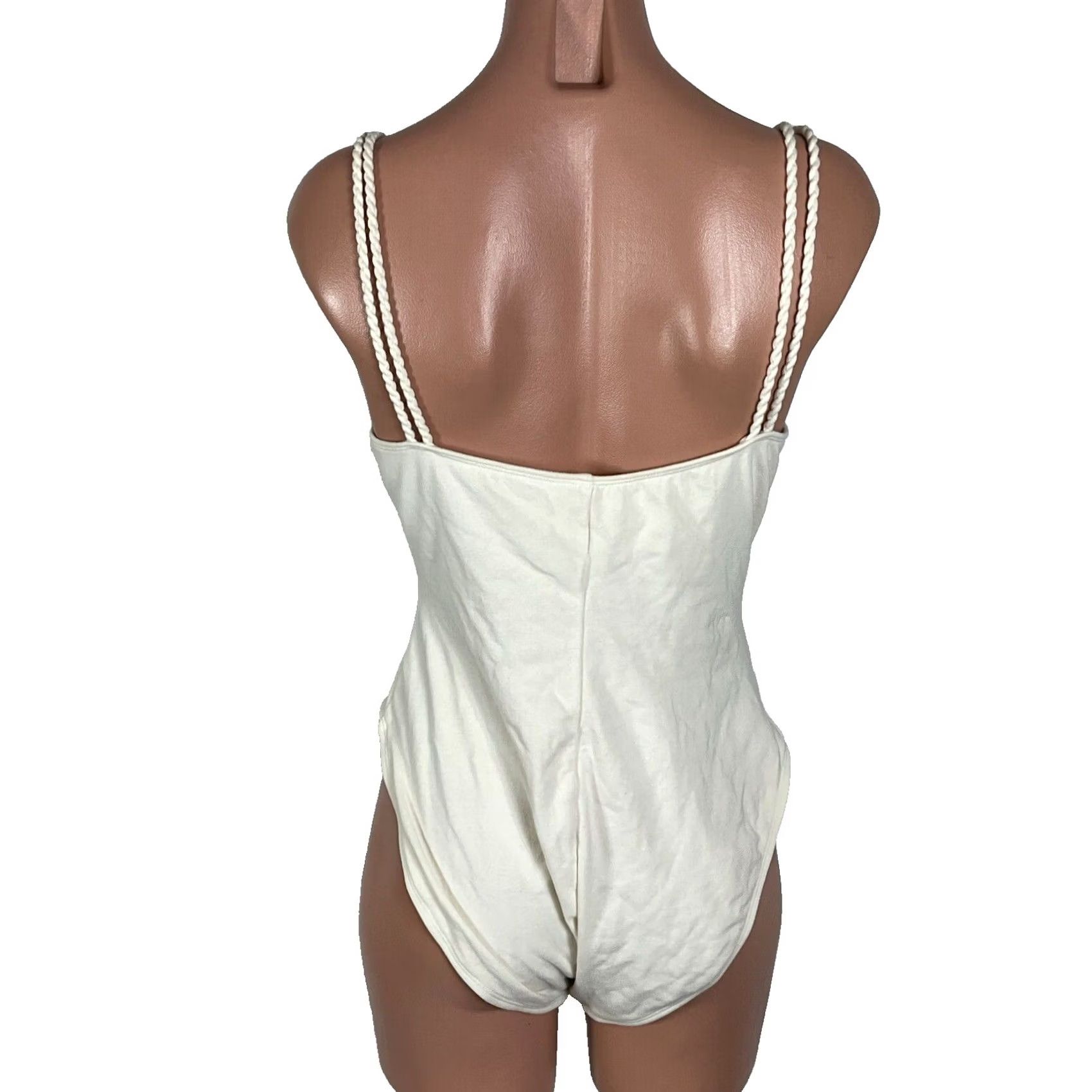 Vintage VINTAGE La Blanca One Piece Swim Suit Ivory 80s 90s High Cut Spaghetti Shell Pattern Cotton Size 16 Womens Size XXL / US 16-18 / IT 52-54 - 2 Thumbnail