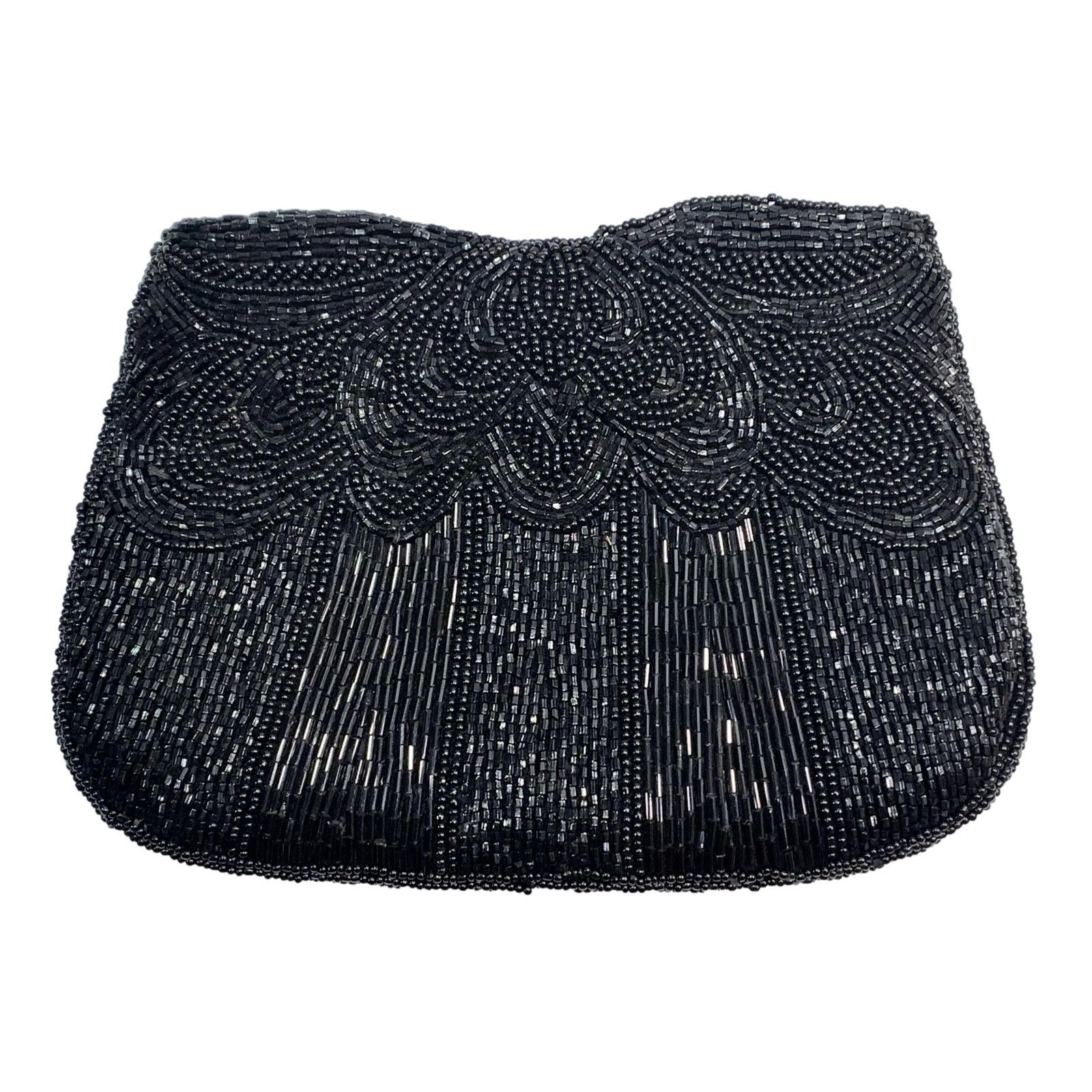 Vintage 80s does 40s Black Beaded Silk Evening Bag | Small Clutch Size ONE SIZE - 3 Thumbnail