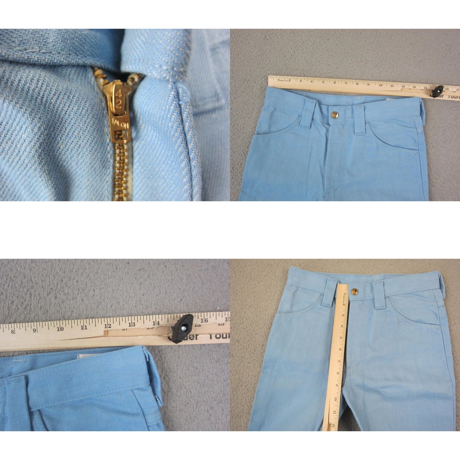 Farah VINTAGE Farah Pants Teens 16 W28 L29 Blue Flared Deadstock 70s NOS Disco Size 38" / US 16 / IT 52 - 9 Thumbnail