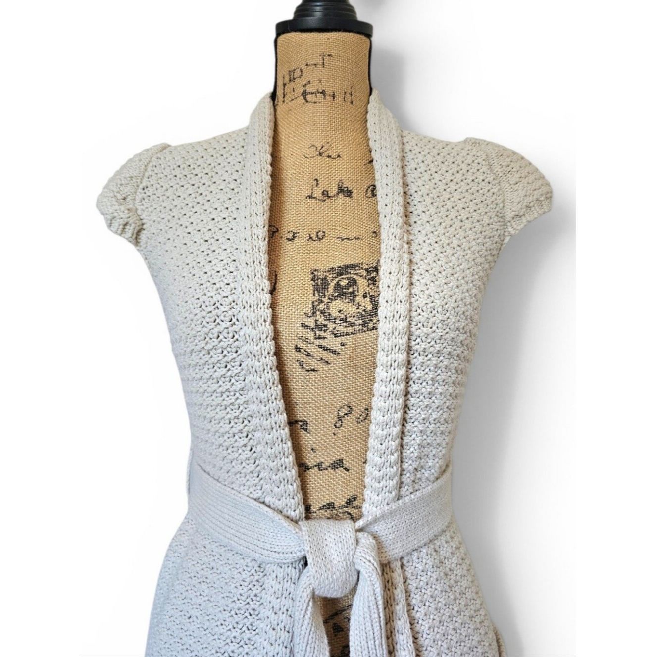 American Rag American Rag Cream Knit Short-Sleeve Belted Knit Cardigan F Size XS / US 0-2 / IT 36-38 - 2 Thumbnail
