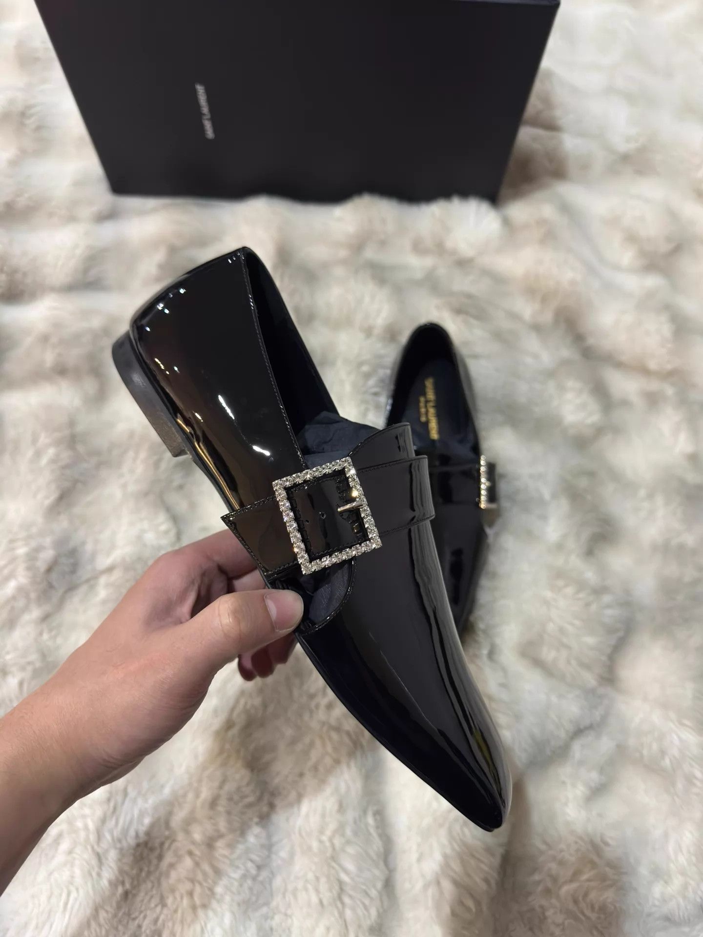 Saint Laurent Paris Saint Laurent M Patent Crystal Square Buckle Loafer 40 New Size US 7 / EU 40 - 6 Thumbnail