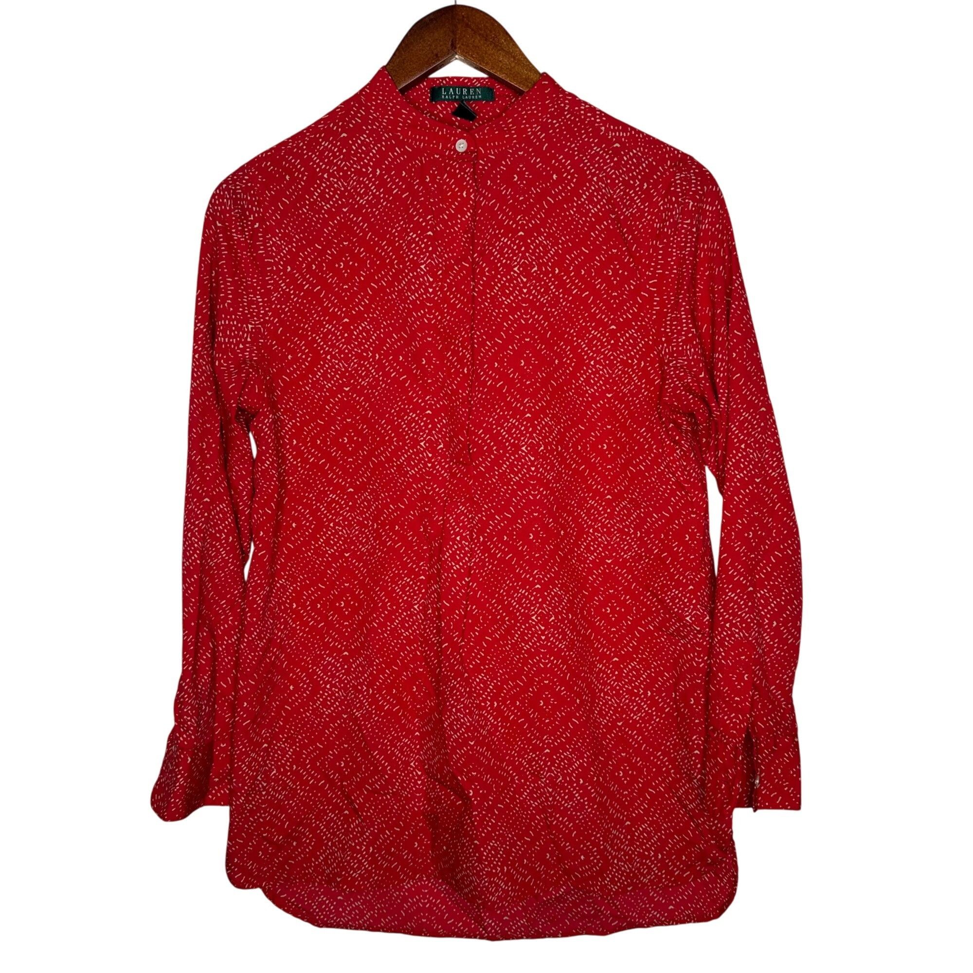 Lauren Ralph Lauren Lauren Ralph Lauren Red Speckled collarless pullover blouse Size S / US 4 / IT 40 - 1 Thumbnail