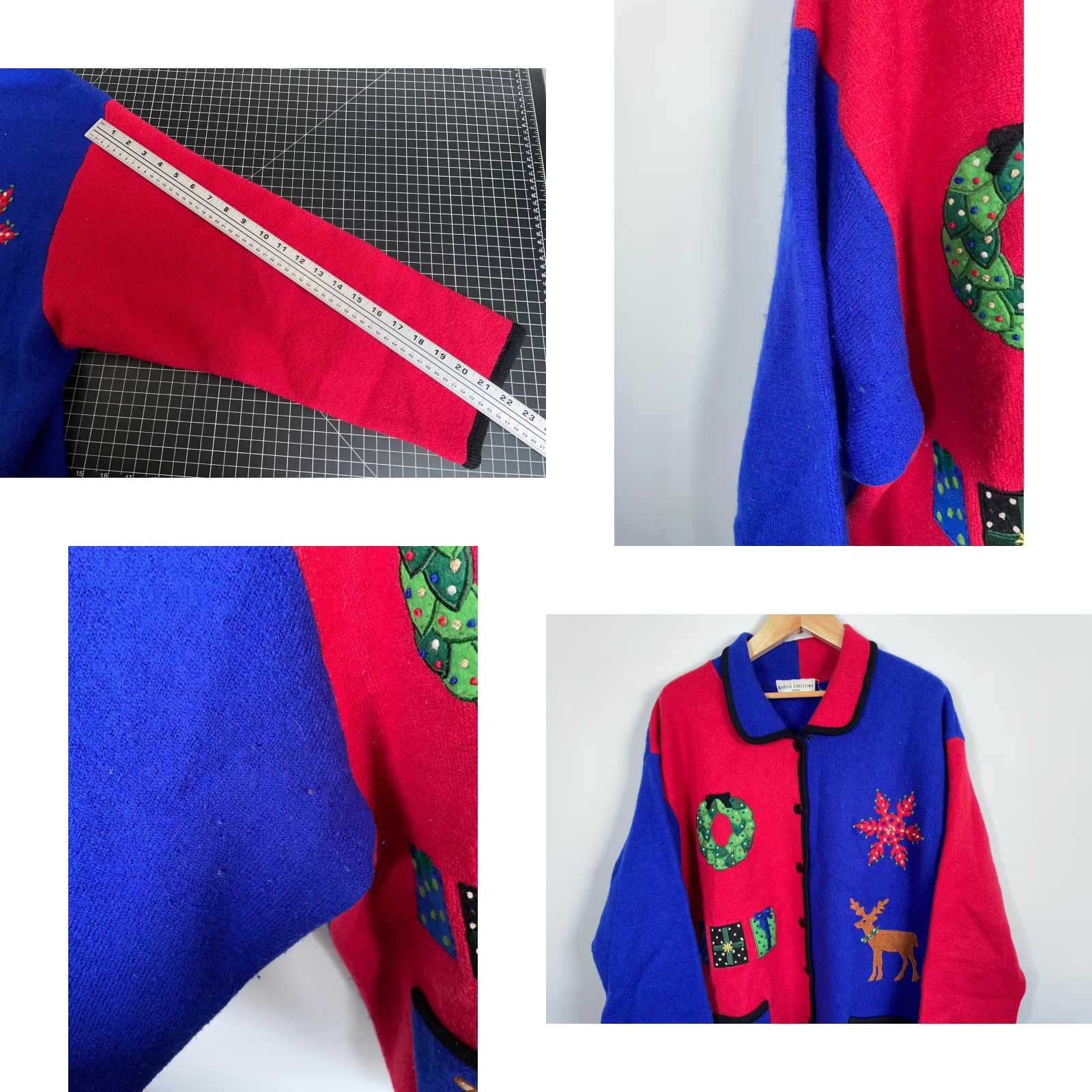Vintage VINTAGE Marisa Christina Wool Cardigan Women's 3X Blue Red Knit Christmas Embroidered Holiday Ugly Sweater Size XXL / US 16-18 / IT 52-54 - 8 Thumbnail
