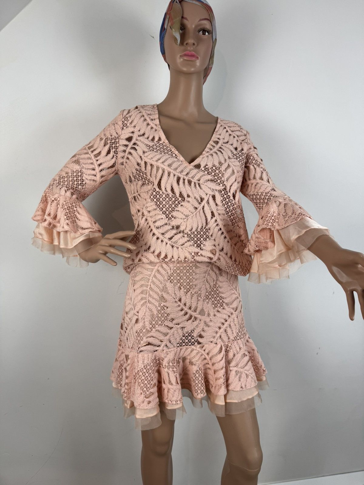 ALEXIS Stunning Lace Two-Piece Set - Peach Pink | Top and Skirt Size S / US 4 / IT 40 - 3 Thumbnail