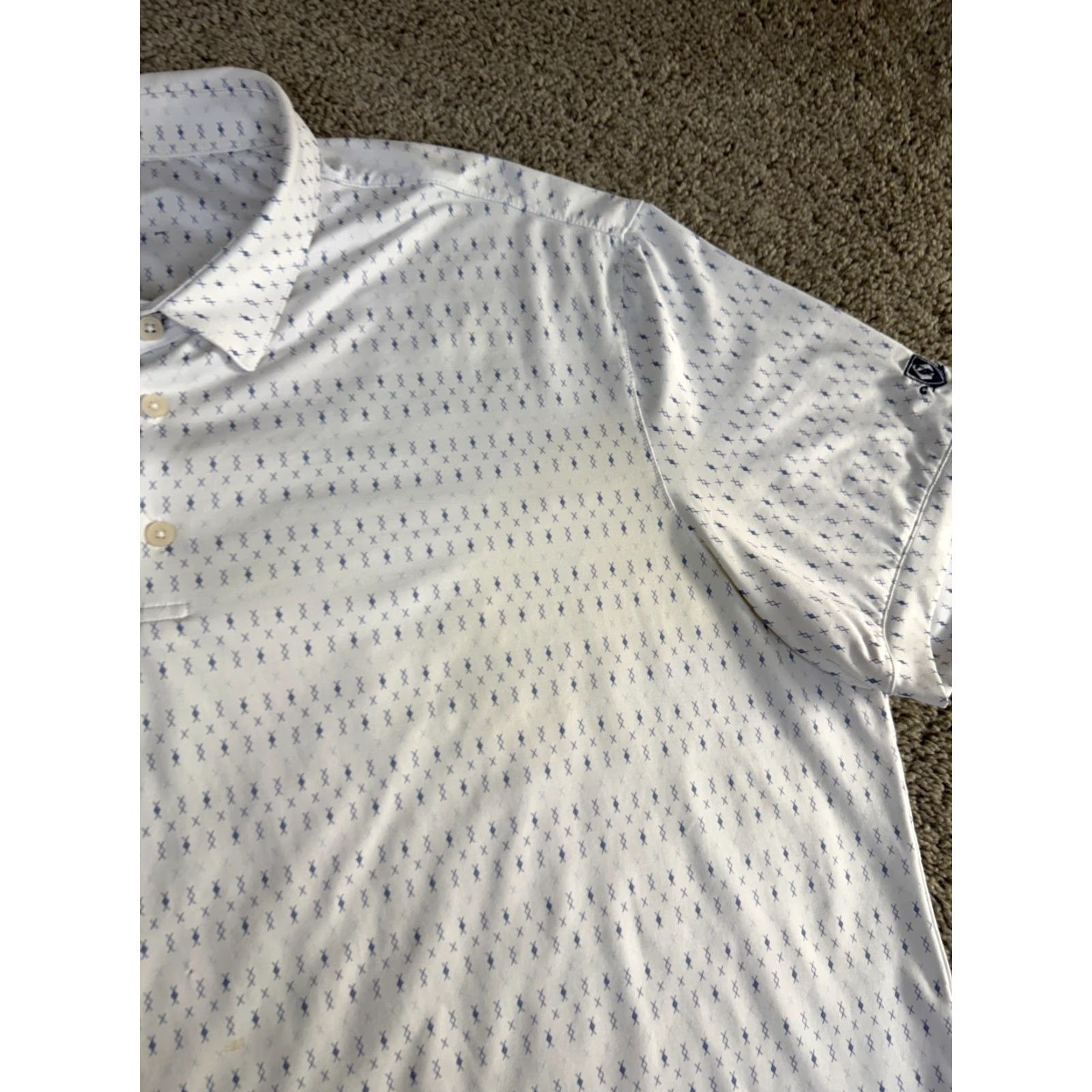 Mizzen+Main Mizzen+Main Polo Shirt Mens 2XL White Blue Medallion Cross Print Golf Casual Polo Shirt Mens 2XL White Blue Medallion Cross Print Golf Size US XXL / EU 58 / 5 - 4 Thumbnail