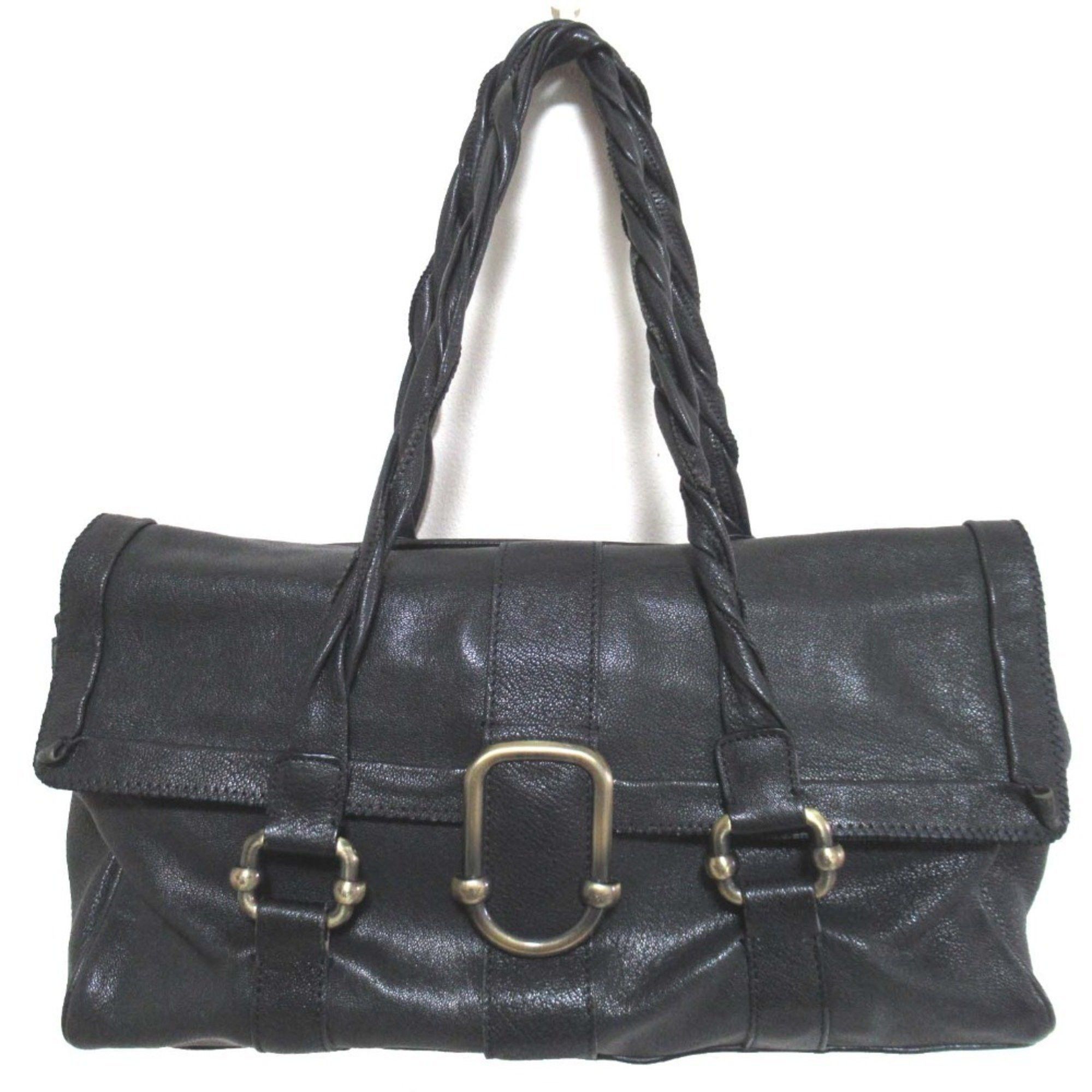 Emporio Armani Emporio Armani Leather Flap Handbag Shoulder Bag Black x Gold Hardware Women's Size ONE SIZE - 1 Thumbnail