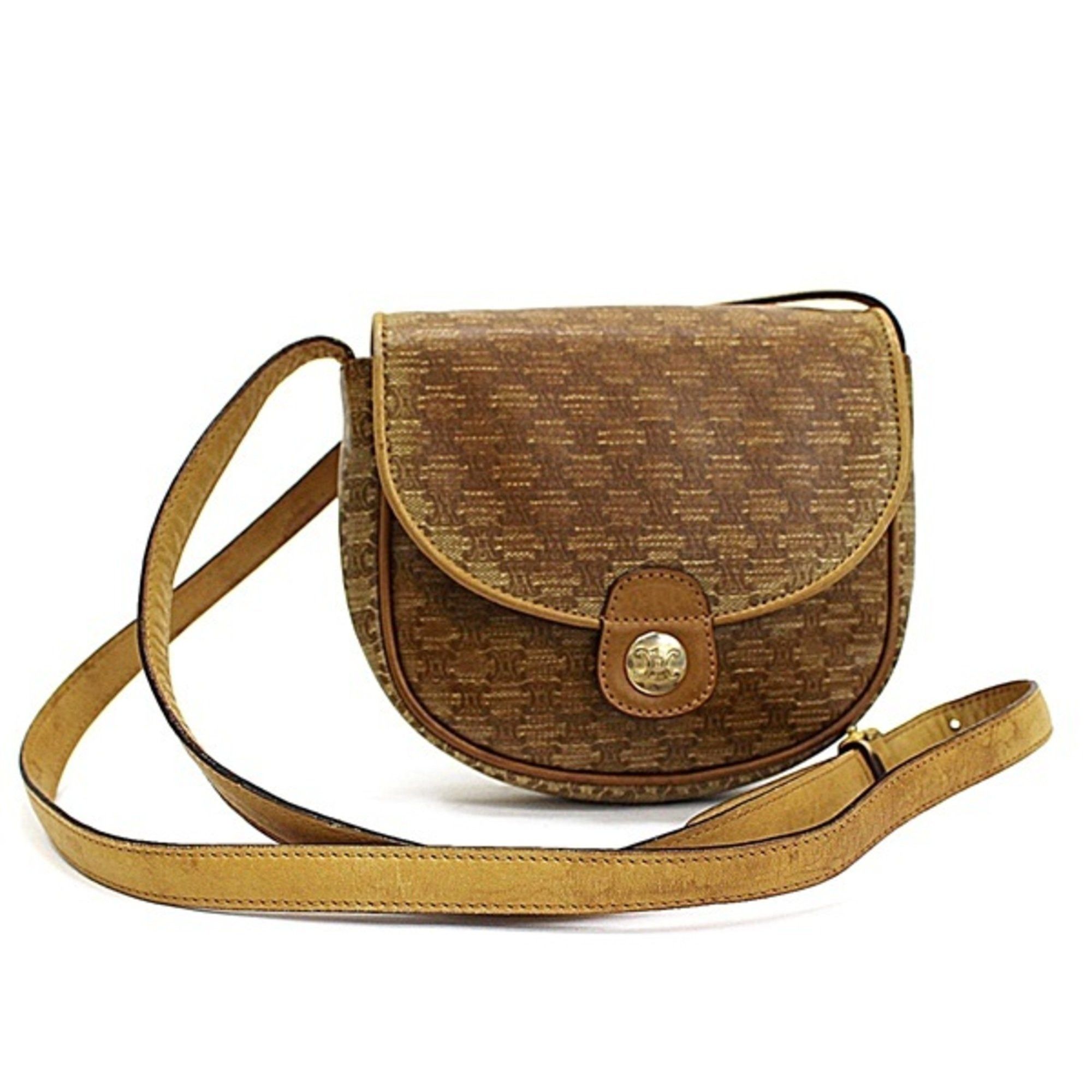 image of Celine Old Macadam Pattern Shoulder Bag Pvc X Leather Beige Celine Ladies, Women's