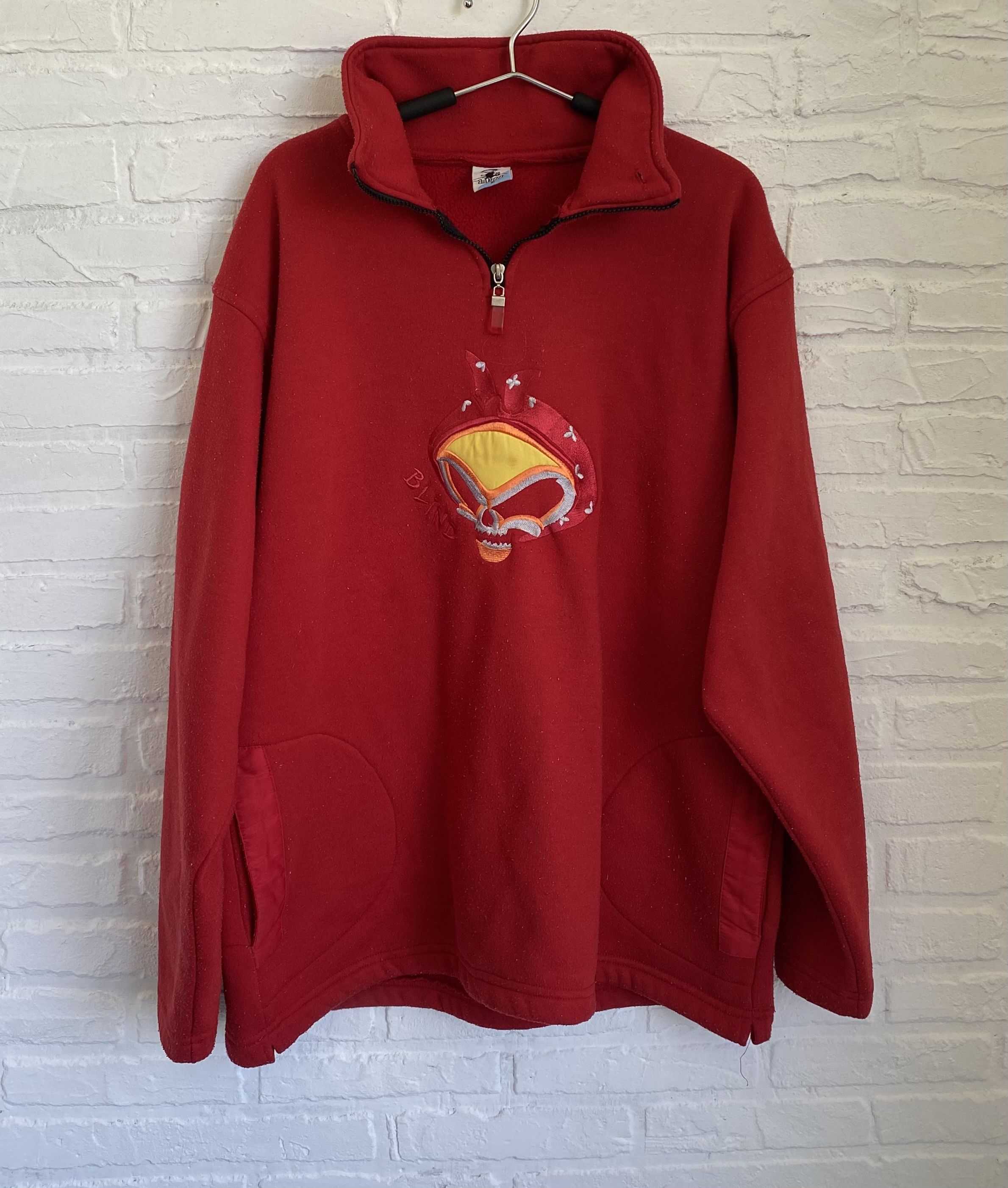 image of Hook Ups x Vintage 90’S Blind Skateboards Zip Up Fleece Jacket in Red, Men's (Size XL)