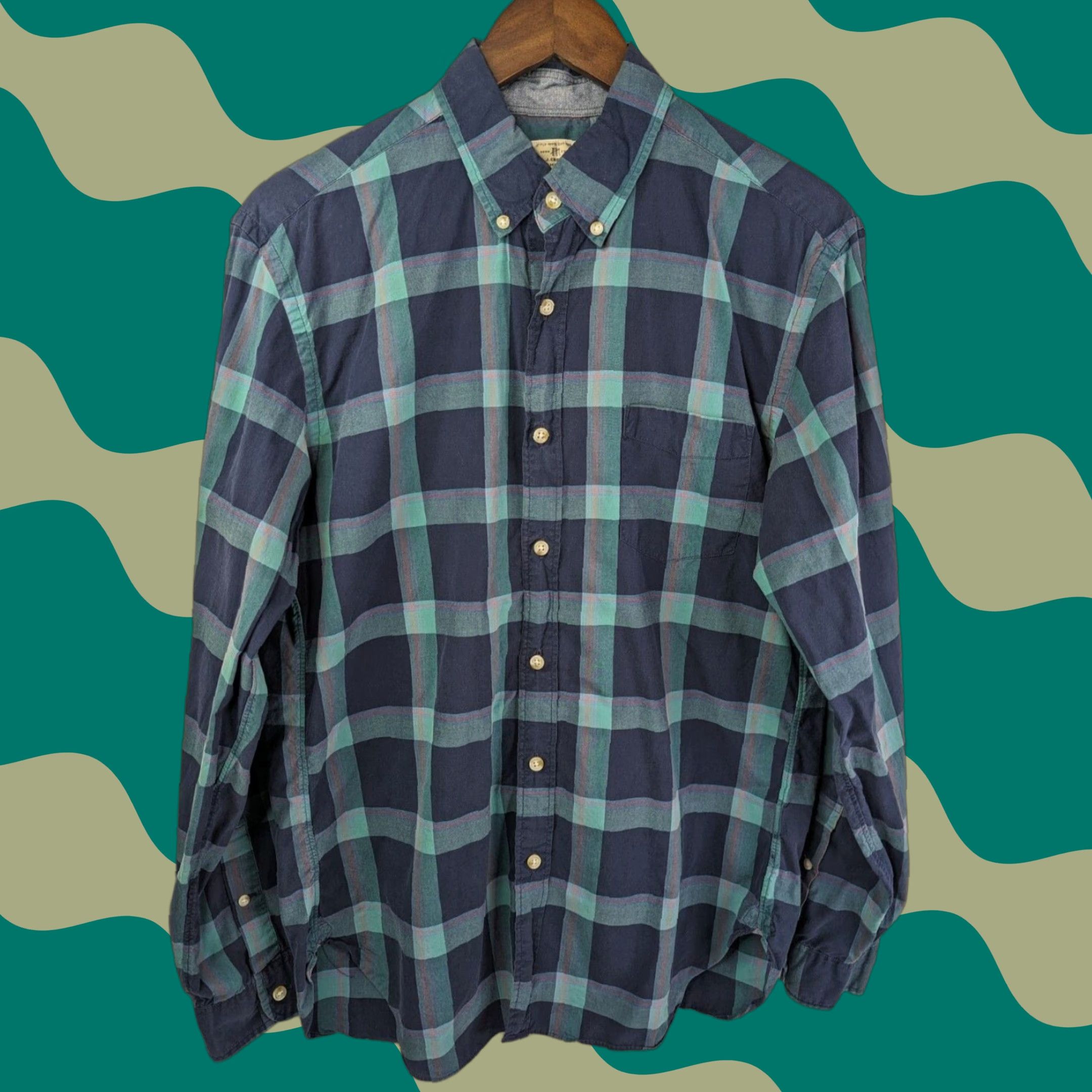 J.Crew VINTAGE J Crew Button Front Shirt Mens M Green White Plaid Long Sleeve 2-Ply Cotton Size US M / EU 48-50 / 2 - 1 Thumbnail
