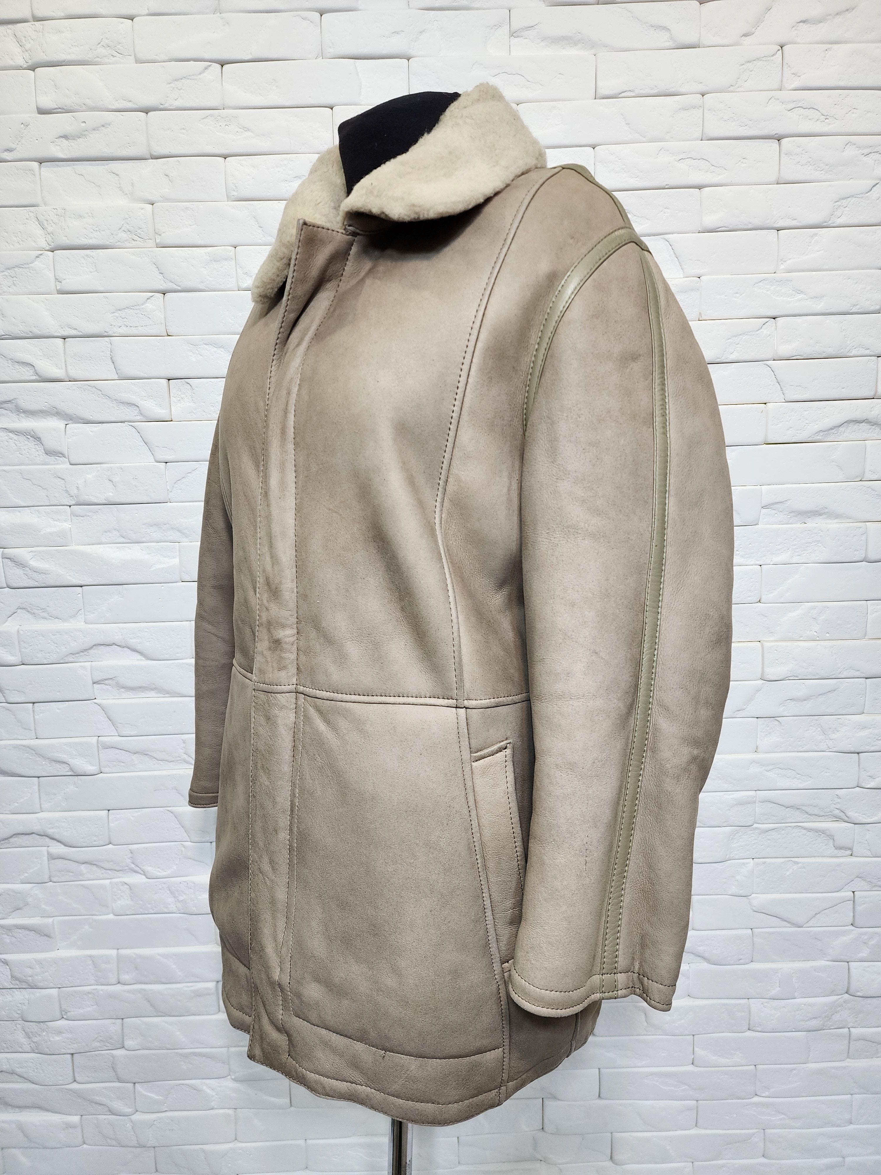 Genuine Leather Men's Gray Sheepskin Coat: Zipper-Up Winter Coat Size US M / EU 48-50 / 2 - 2 Thumbnail