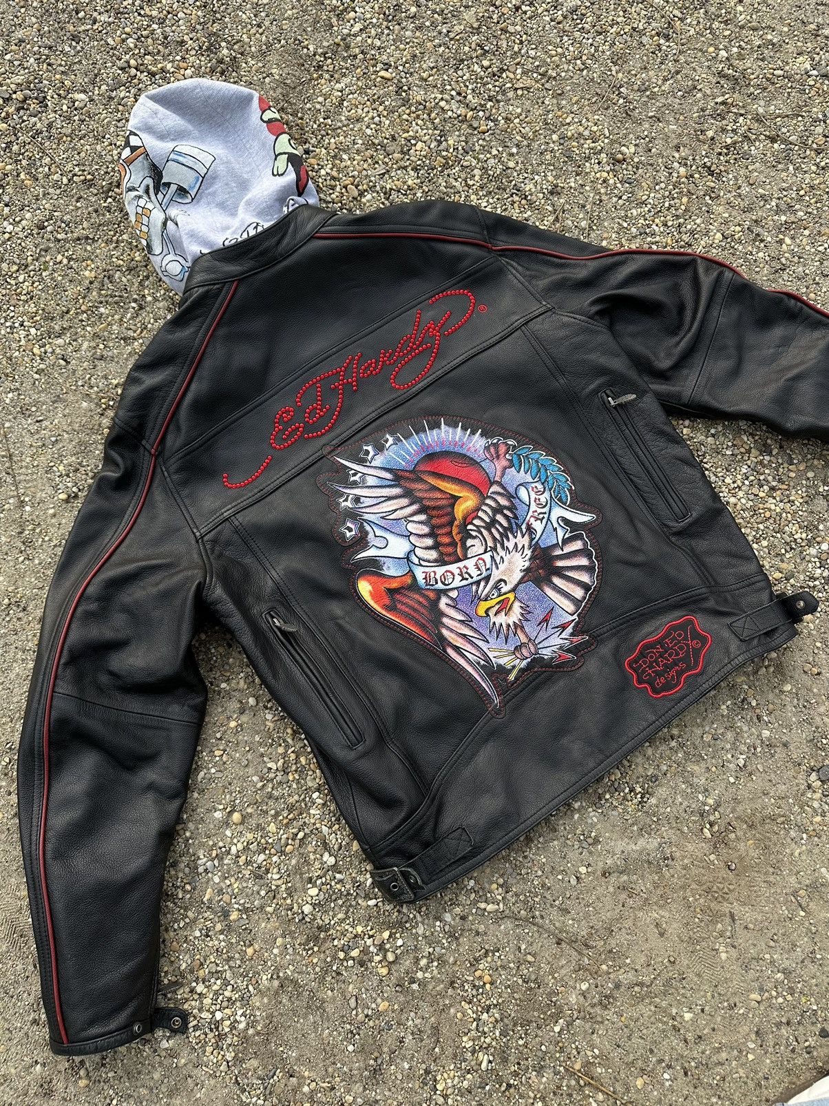 Vintage Ed Hardy Leather Motorcycle Jacket Removable Hood Rare | Grailed