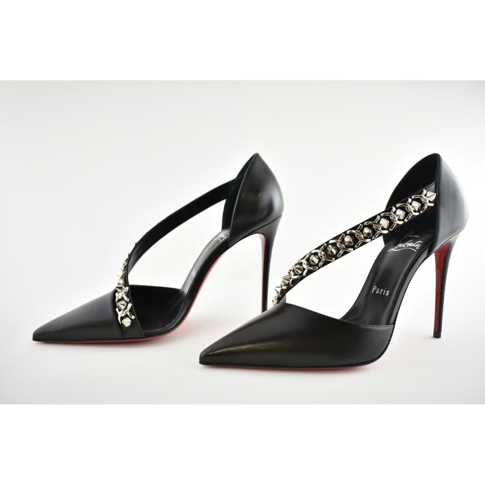 Christian Louboutin Deomina Chain 100 Black Spike Stud Cross Strap Heel Pump 41 Size US 11 / IT 41 - 11 Thumbnail