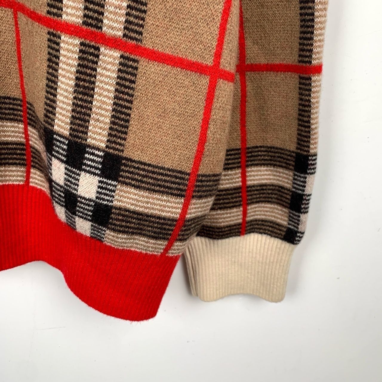 Burberry Burberry Brown Checkered Patchwork Wool Sweater With Red & B Size M / US 6-8 / IT 42-44 - 3 Thumbnail