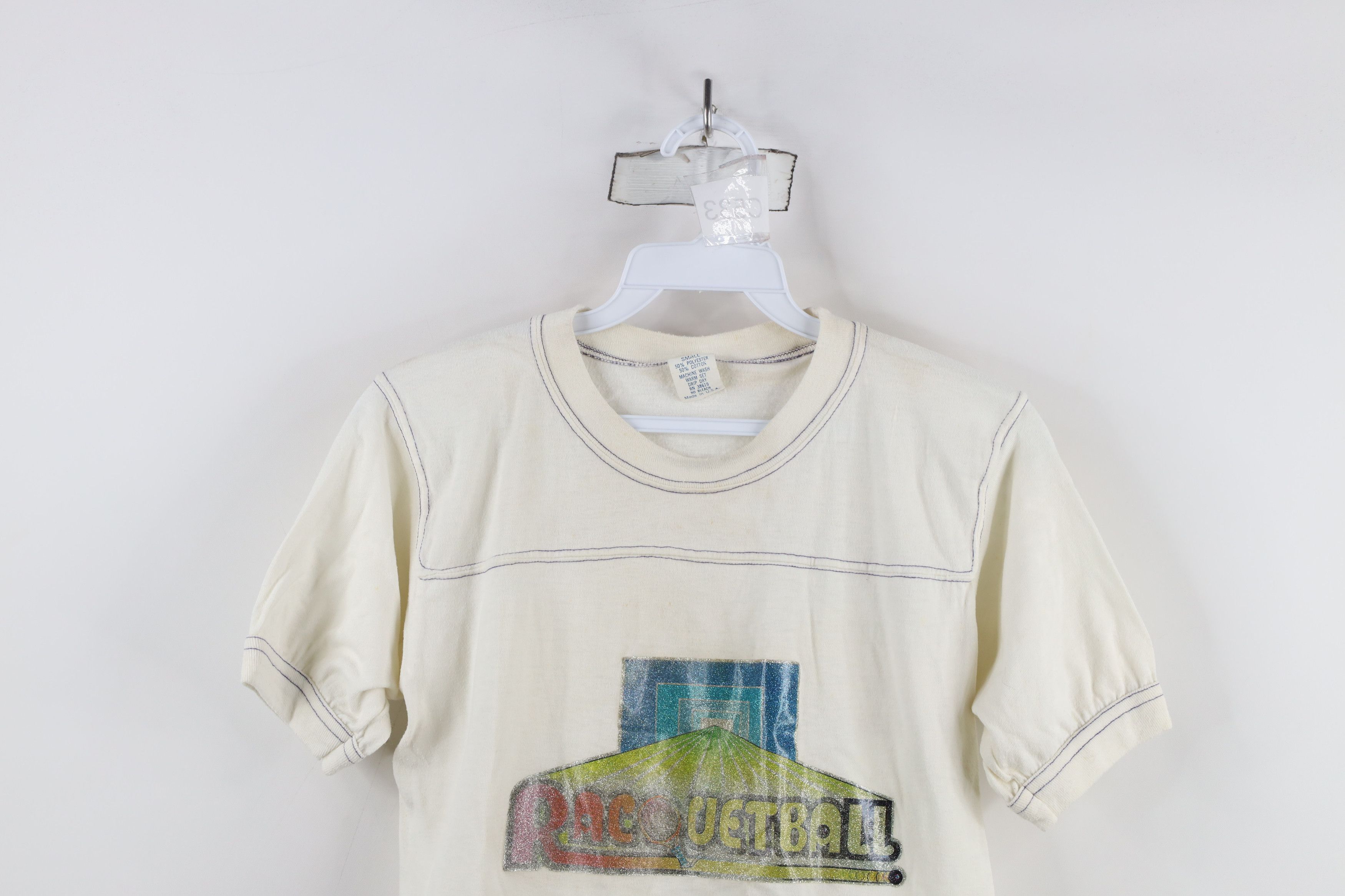 Vintage Vintage 70s Racquetball Jersey Ringer T-Shirt White USA Size S / US 4 / IT 40 - 2 Thumbnail