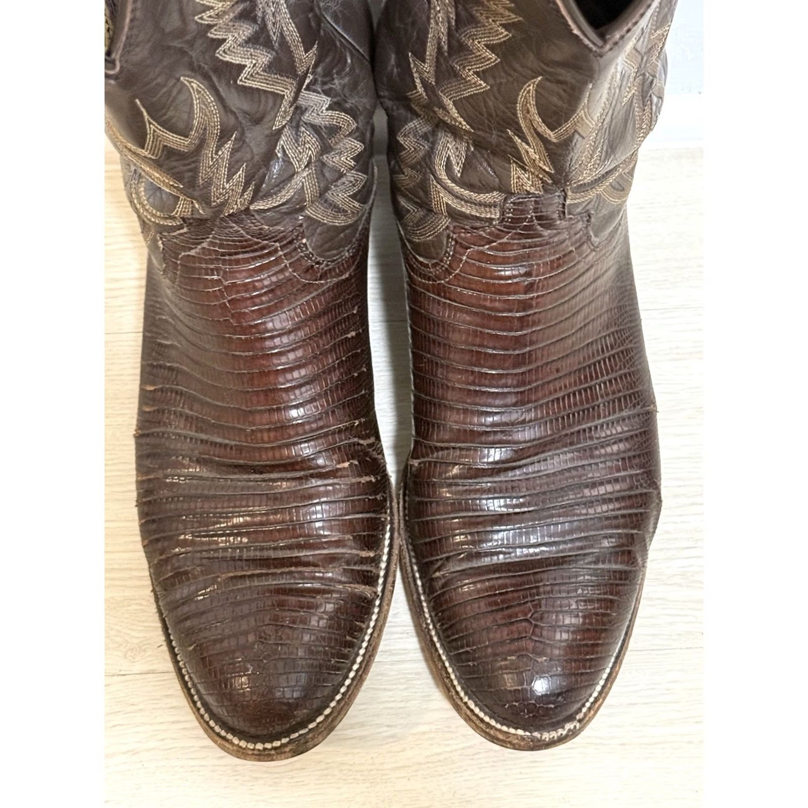 Dan Post VINTAGE Dan Post 16862 Boots Mid-Calf Brown Lizard Cowboy Leather Western Men 9.5D - 16862, Embroidered, Leather, Comfort, Cushioned, USA Size US 10 / EU 43 - 7 Thumbnail