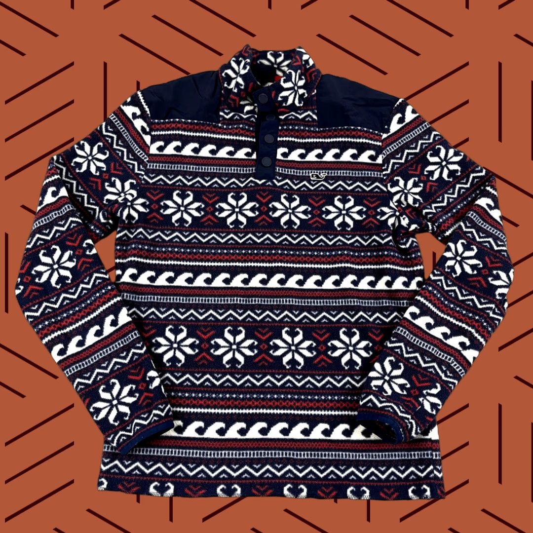 Vineyard Vines VINEYARD VINES Sweater Women XS Blue White Fleece Fair Isle Nordic Snap Pullover Size XS / US 0-2 / IT 36-38 - 1 Thumbnail