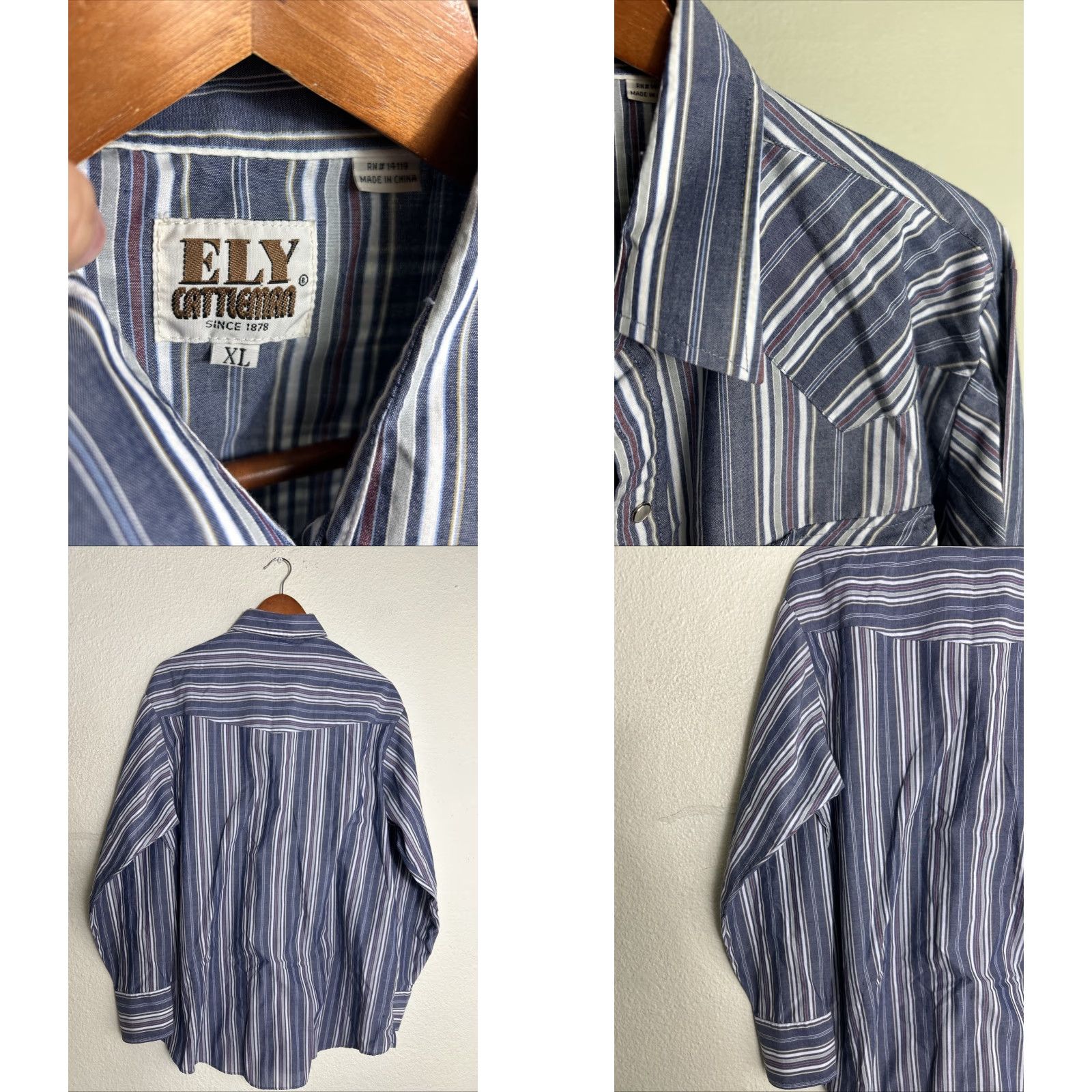 Vintage VINTAGE Ely Cattleman Shirt Long Sleeve Blue Stripe XL Cotton Pearl Snap Mens Size US XL / EU 56 / 4 - 8 Thumbnail