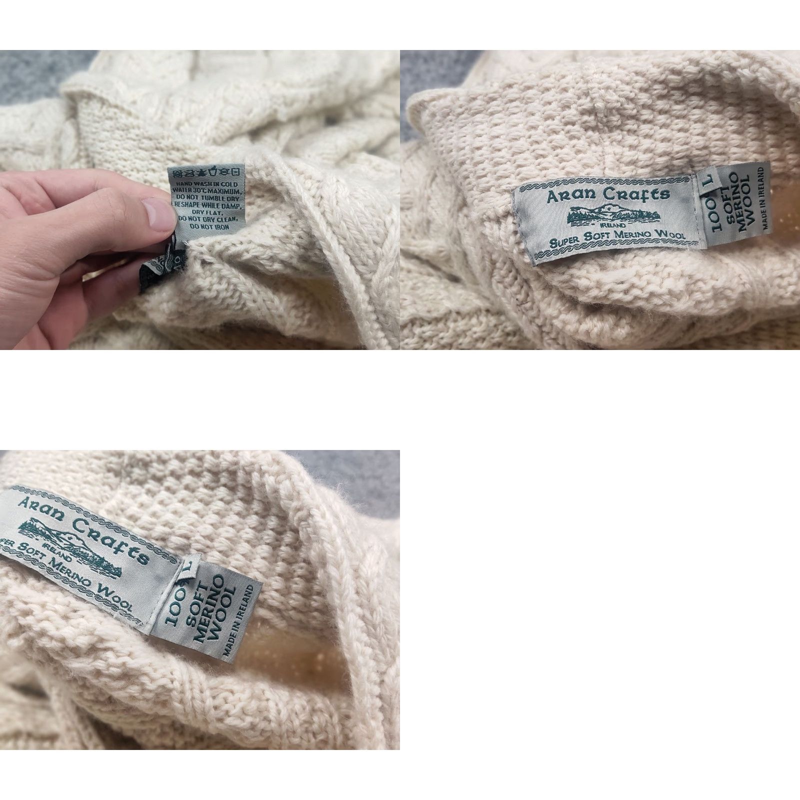 Vintage VINTAGE Aran Crafts Cardigan Ireland Merino Wool Cable Knit Beige Women L Sweater KnIt 90s Casual Knitwear Regular Size L / US 10 / IT 46 - 9 Thumbnail