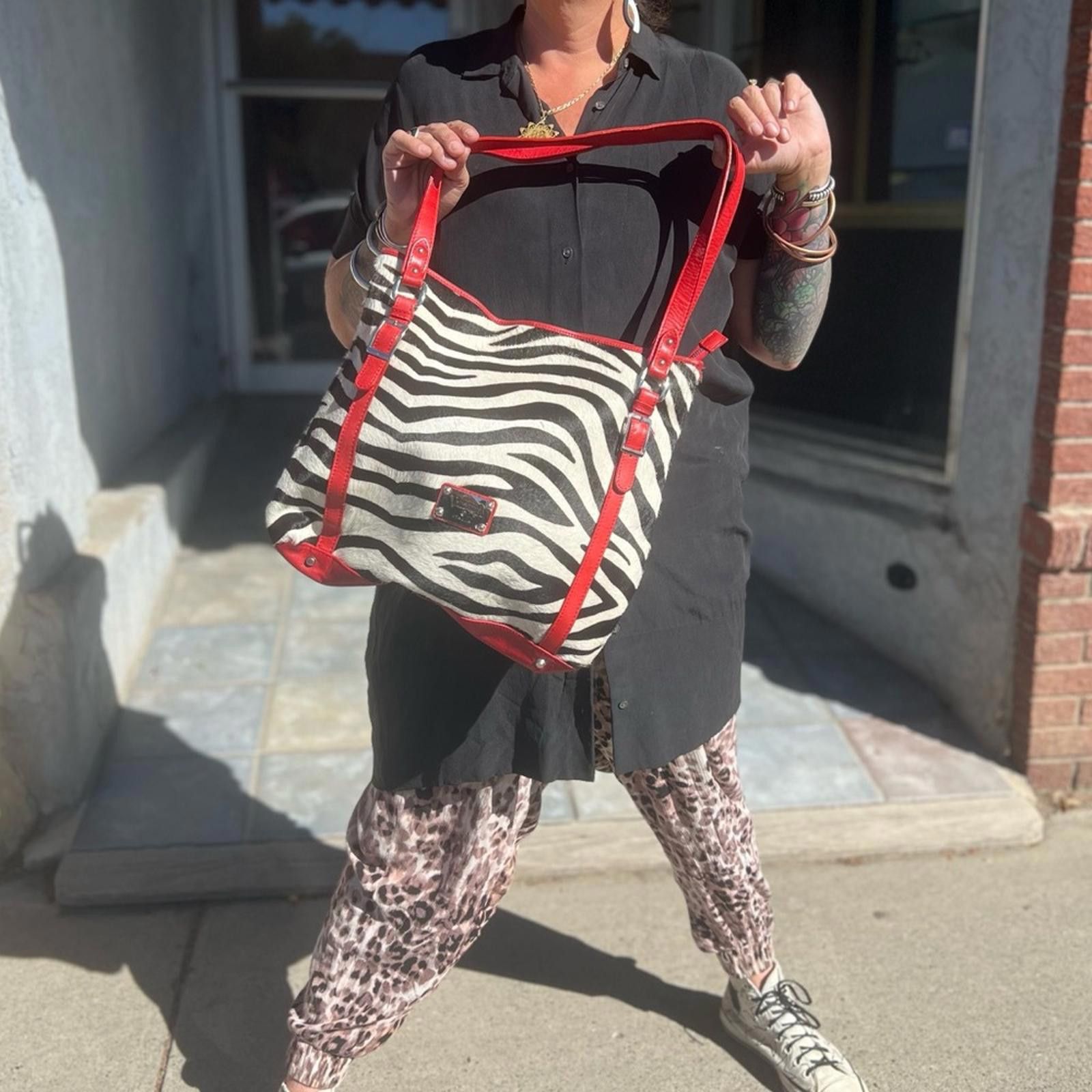 Valentino Valentina Zebra Print Calf Fur w/Red Leather Straps Bag Size ONE SIZE - 6 Thumbnail