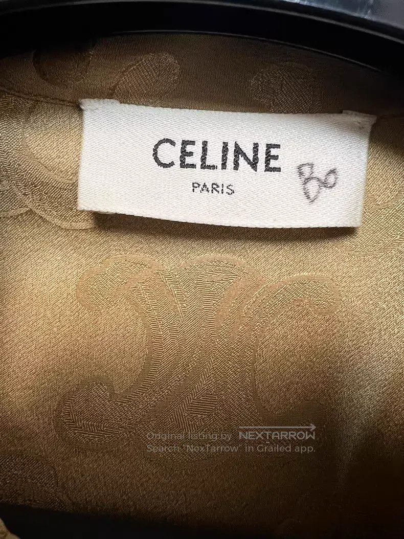 Celine CELINE Champagne Gold Triumph Arch Logo Printed Silk Tie S Size XS / US 0-2 / IT 36-38 - 4 Thumbnail