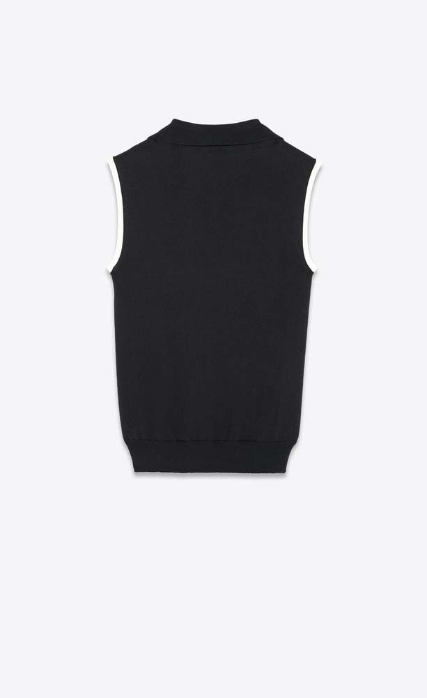 Saint Laurent Paris o1s1wg110625 690763 Cassandre Sleeveless Polo Sweater Knit Size US XL / EU 56 / 4 - 3 Thumbnail
