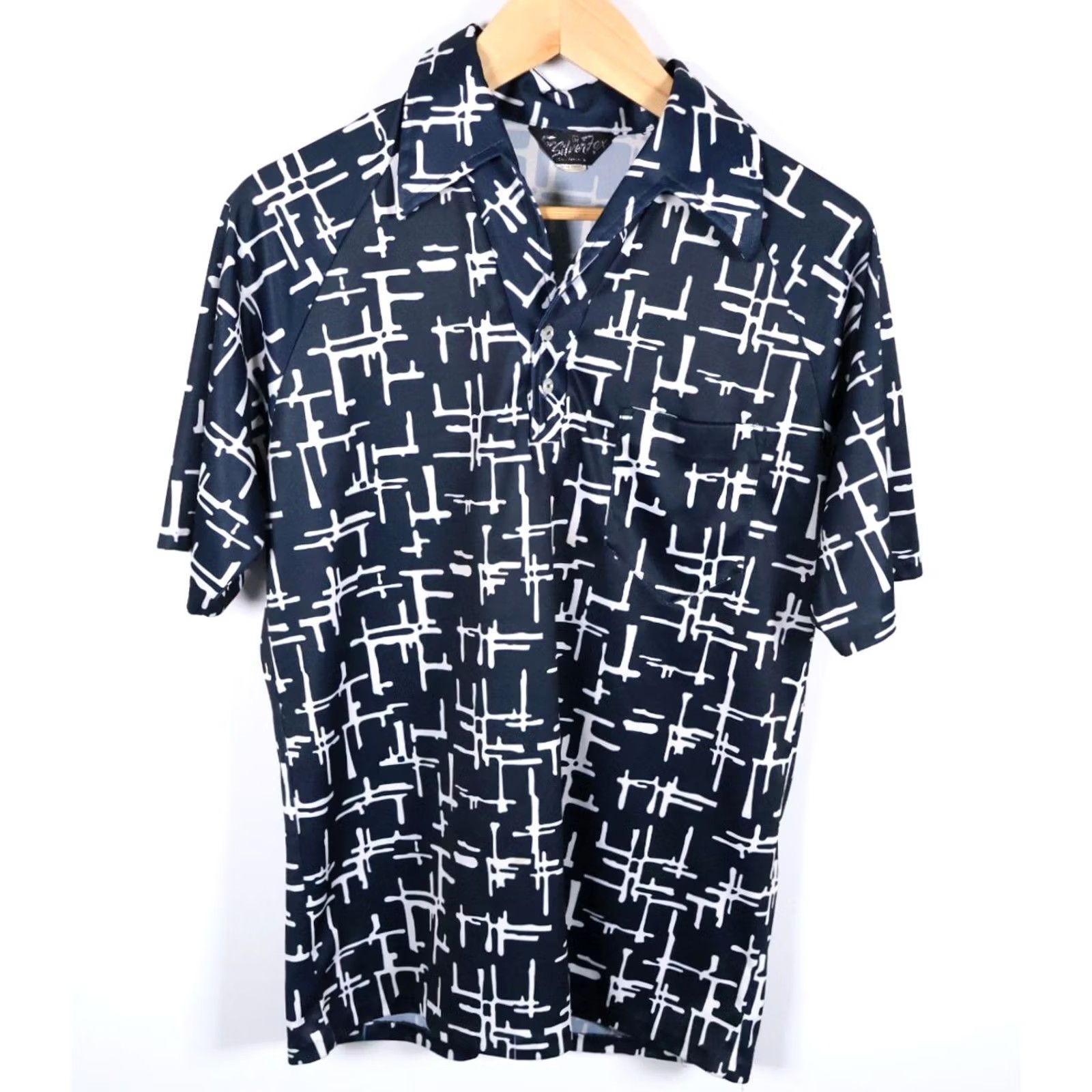 Vintage VINTAGE Silver Fox Polo Shirt Geometric Dark Blue Open Collar 70s Mens Large Regular Shirt Size US L / EU 52-54 / 3 - 2 Thumbnail