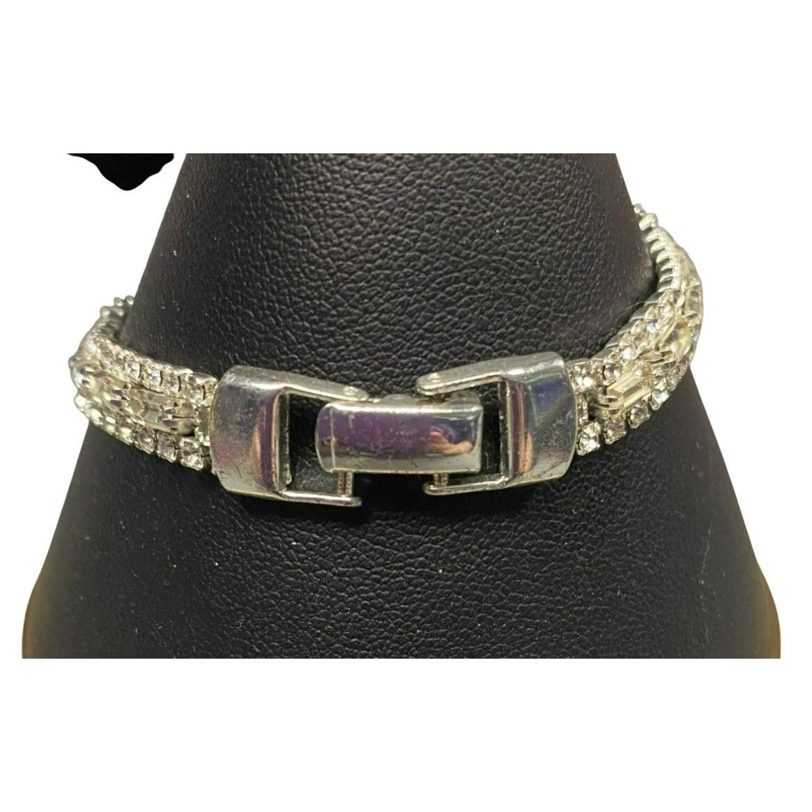 Other Vintage Silver-Tone Rhinestone Tennis Bracelet With Baguette Size ONE SIZE - 2 Thumbnail