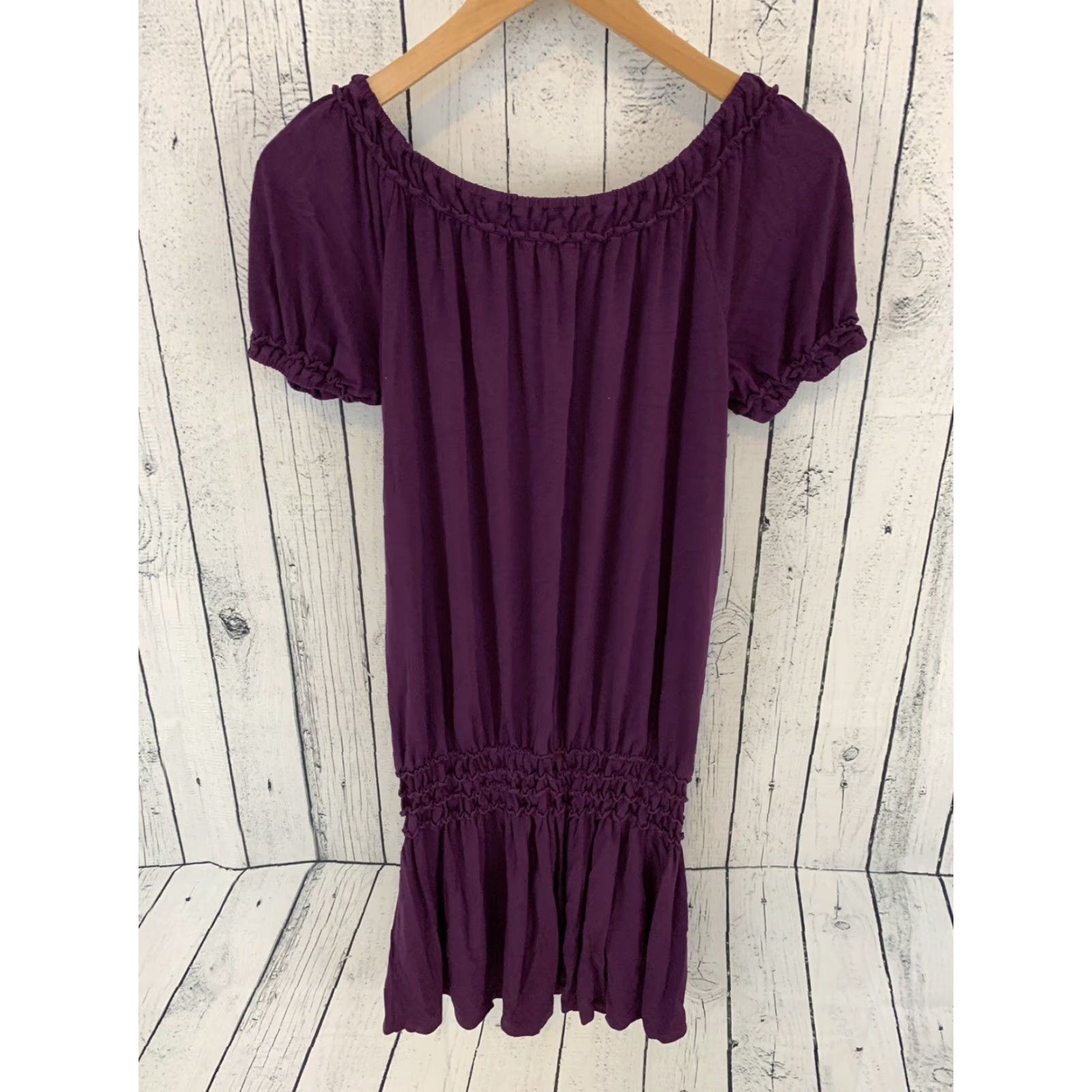 Vintage Max Studio Off the Shoulder Short Sleeve Purple Blouse Women's Small Acute Ruffle Shirt Size S / US 4 / IT 40 - 3 Thumbnail