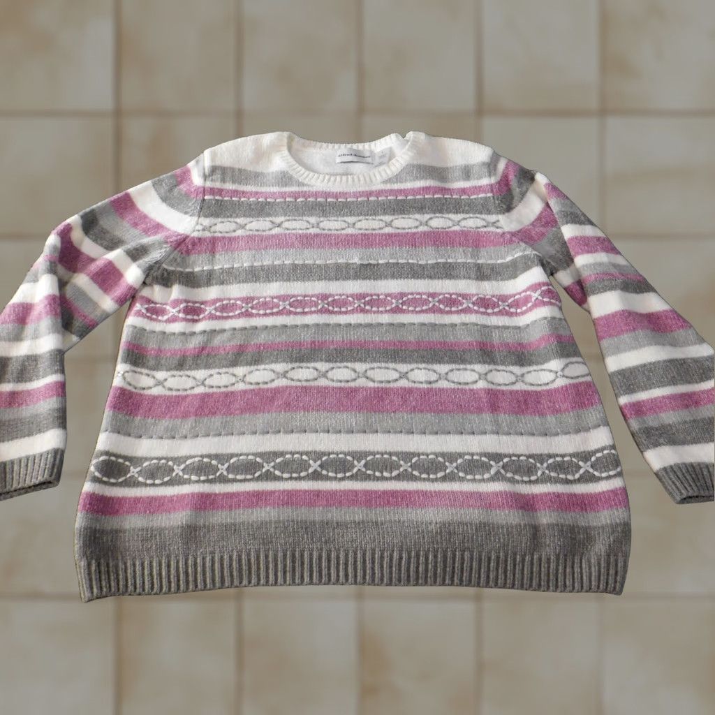 Vintage Alfred Dunner Womens Sweater Large Pink Pullover Acrylic Striped Crew Neck Cap Sleeve Casual Knit Size L / US 10 / IT 46 - 1 Thumbnail