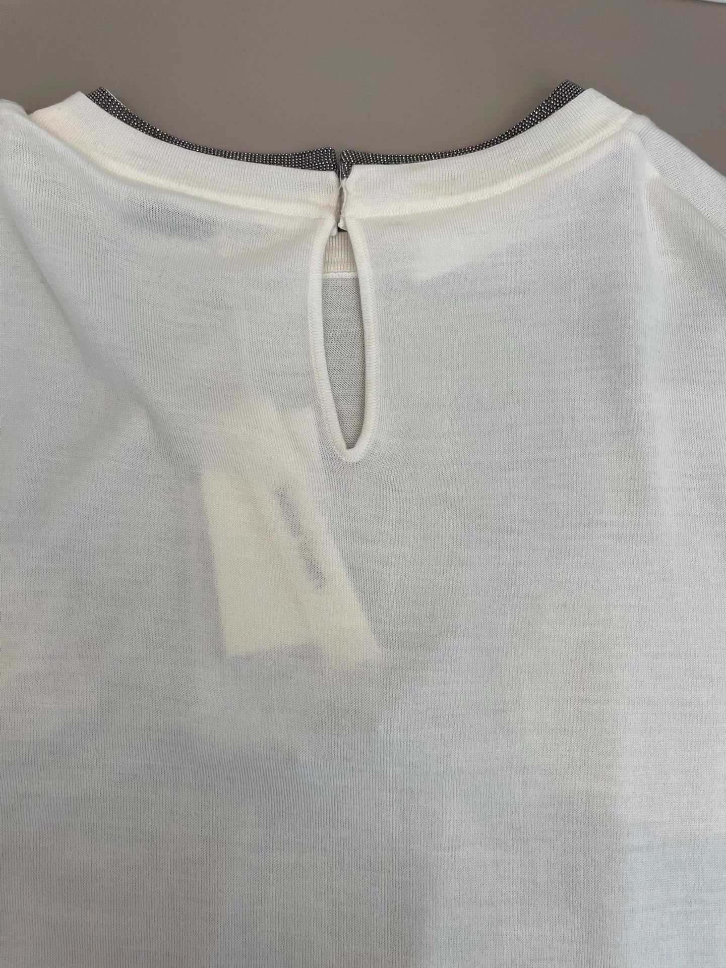 Brunello Cucinelli BC ivory beaded wool cashmere T-shirt M Size M / US 6-8 / IT 42-44 - 3 Thumbnail