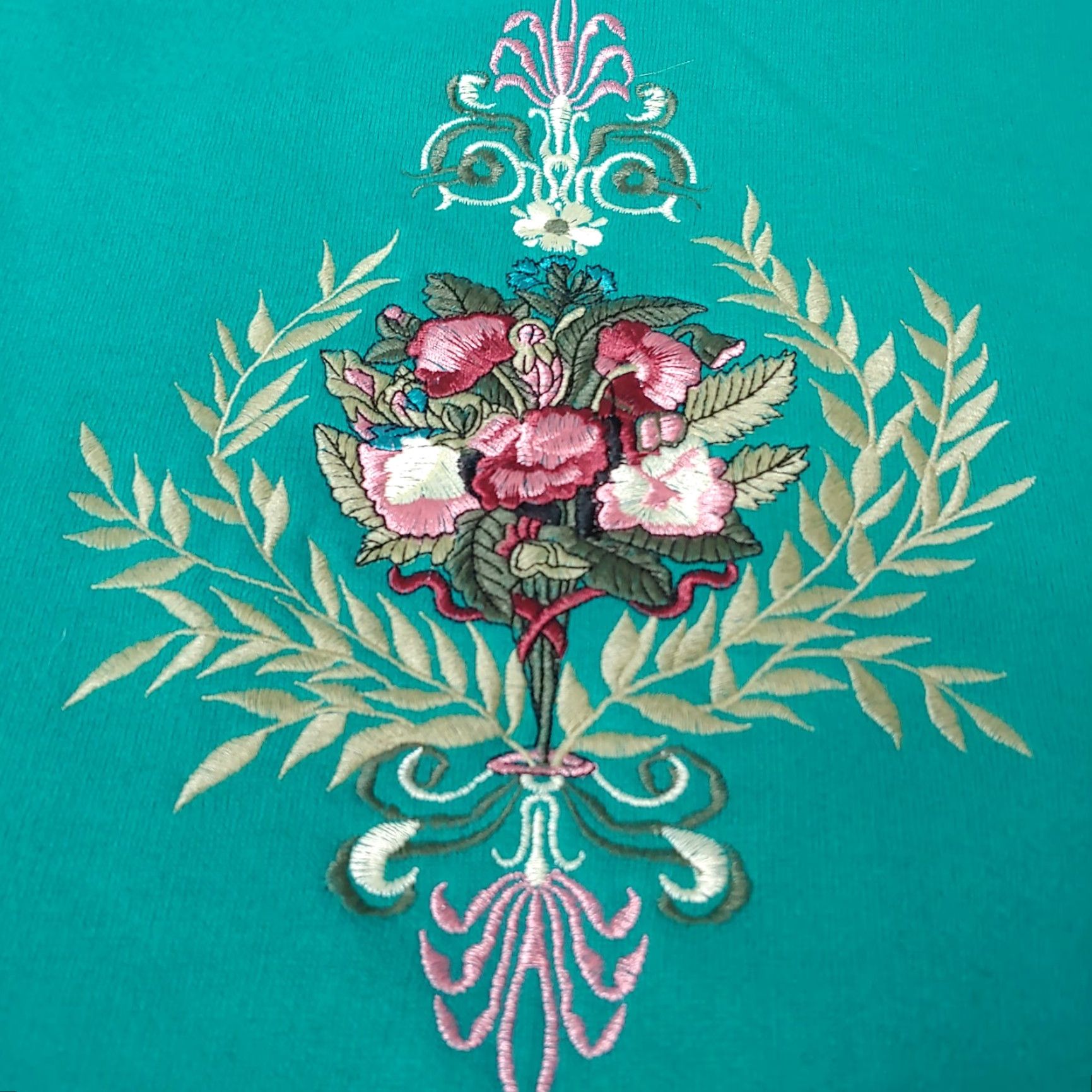 Vintage VINTAGE Sweatshirt Women S Embroidered Floral Cottagecore Turquoise Mock Neck Size S / US 4 / IT 40 - 4 Thumbnail