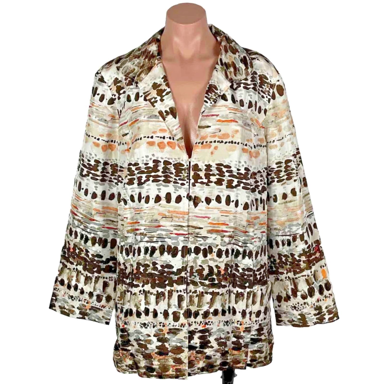 VINTAGE Chico’s Silk Wearable Art Jacket Blazer Open Front 3 Hooks Multicolor Silk Embroidered 90s Bohemian Geometric Women XL