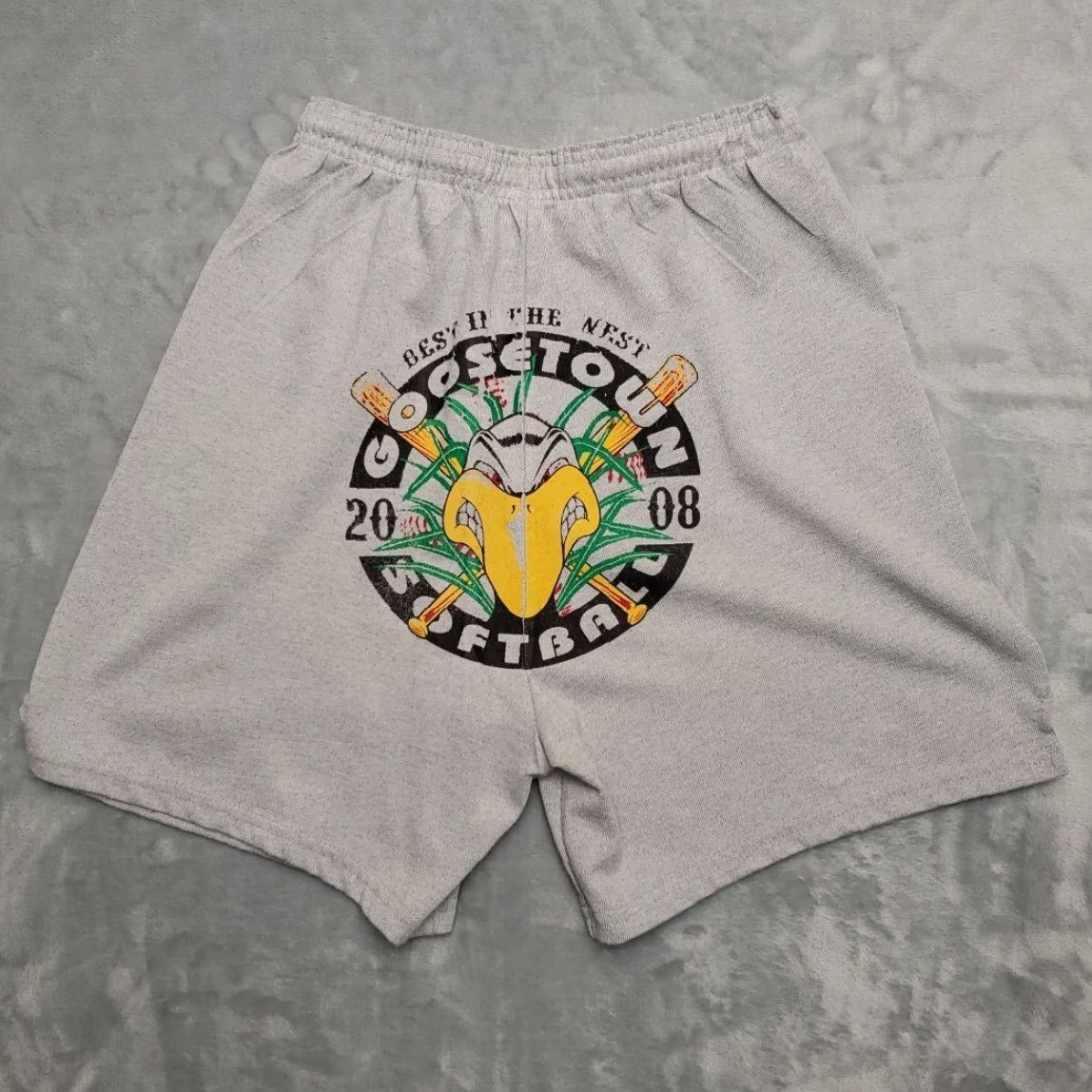 Vintage Goosetown Softball Shorts M Drawstring Elastic Waist Anaconda Montana Softball Shirt Casual Mens Gray Cotton Blend Jersey Front Flat Front Drawstring Size US 31 - 4 Thumbnail