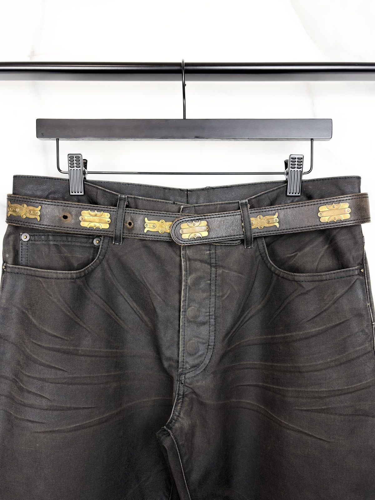 Comme des Garcons Comme des Garcons Gold Metal Embellished Leather Belt Brown Size ONE SIZE - 1 Thumbnail