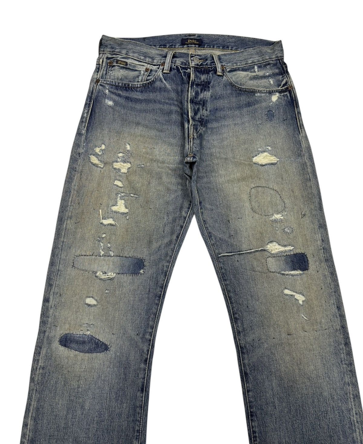Kapital 🔥POLO RALPH LAUREN BORO MUD WASH DISTRESSED DENIM JEANS Size US 34 / EU 50 - 2 Thumbnail