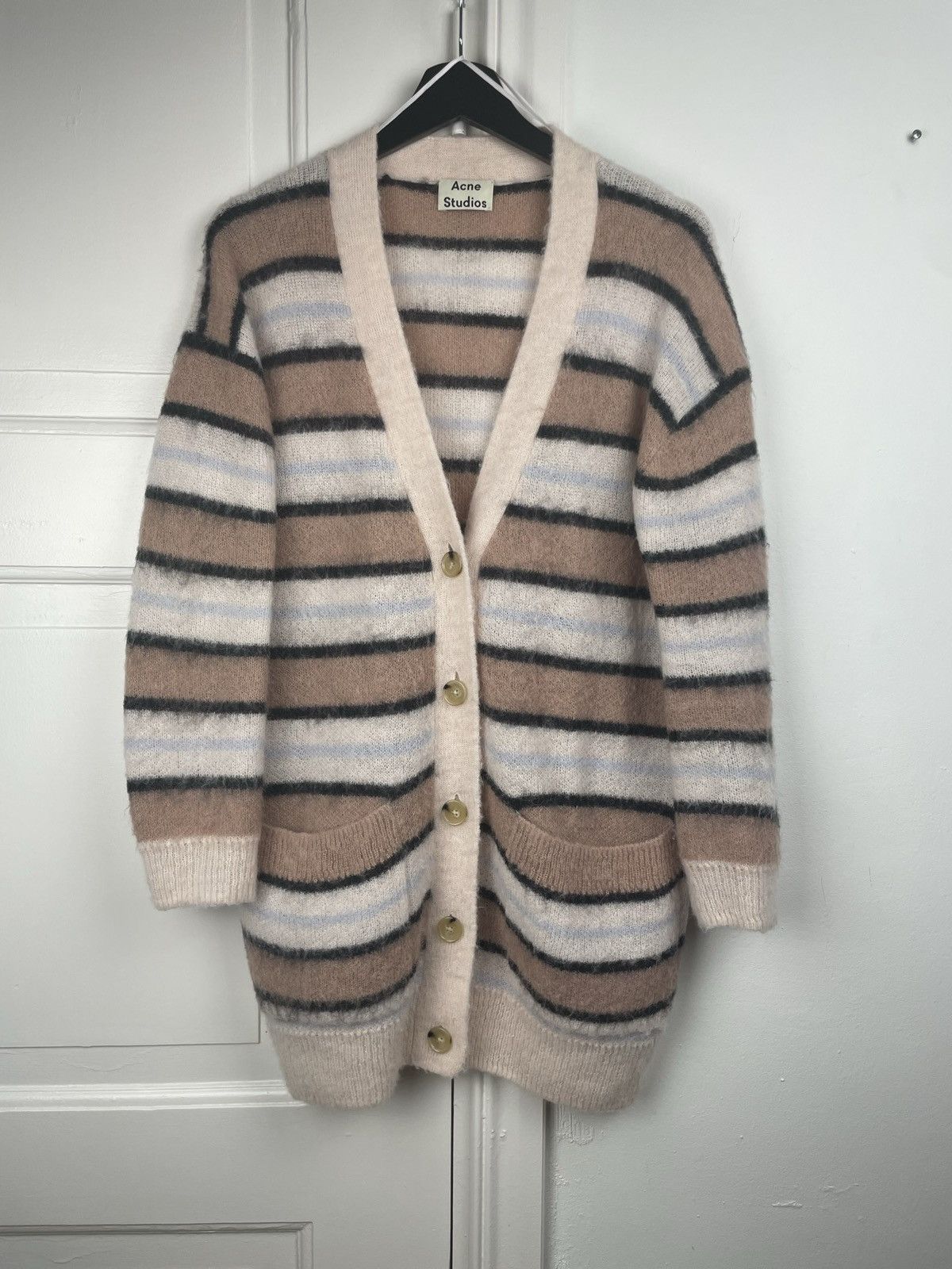 Acne Studios × Designer Acne Studios Keda fluffy Alpaca cardigan sweater striped Size S / US 4 / IT 40 - 5 Thumbnail