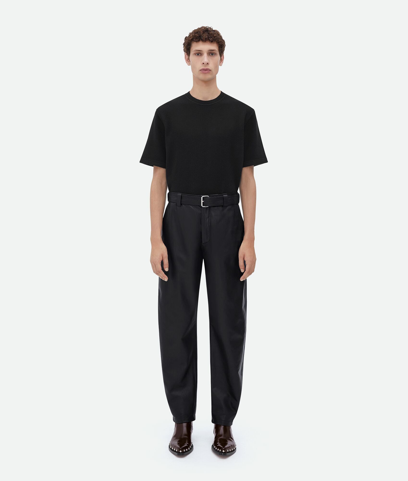 Bottega Veneta o1n1vont0325 Belted Leather Pant in Black Size US 32 / EU 48 - 1 Thumbnail