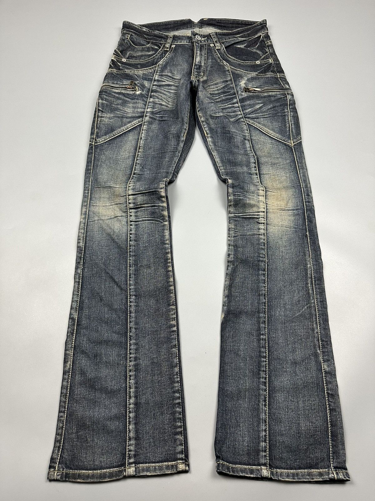 Japanese Brand × Michel Klein 🔥Flared🔥 Michel Klien Multi Zipper Pocket Lightning Jeans Size US 31 - 3 Thumbnail