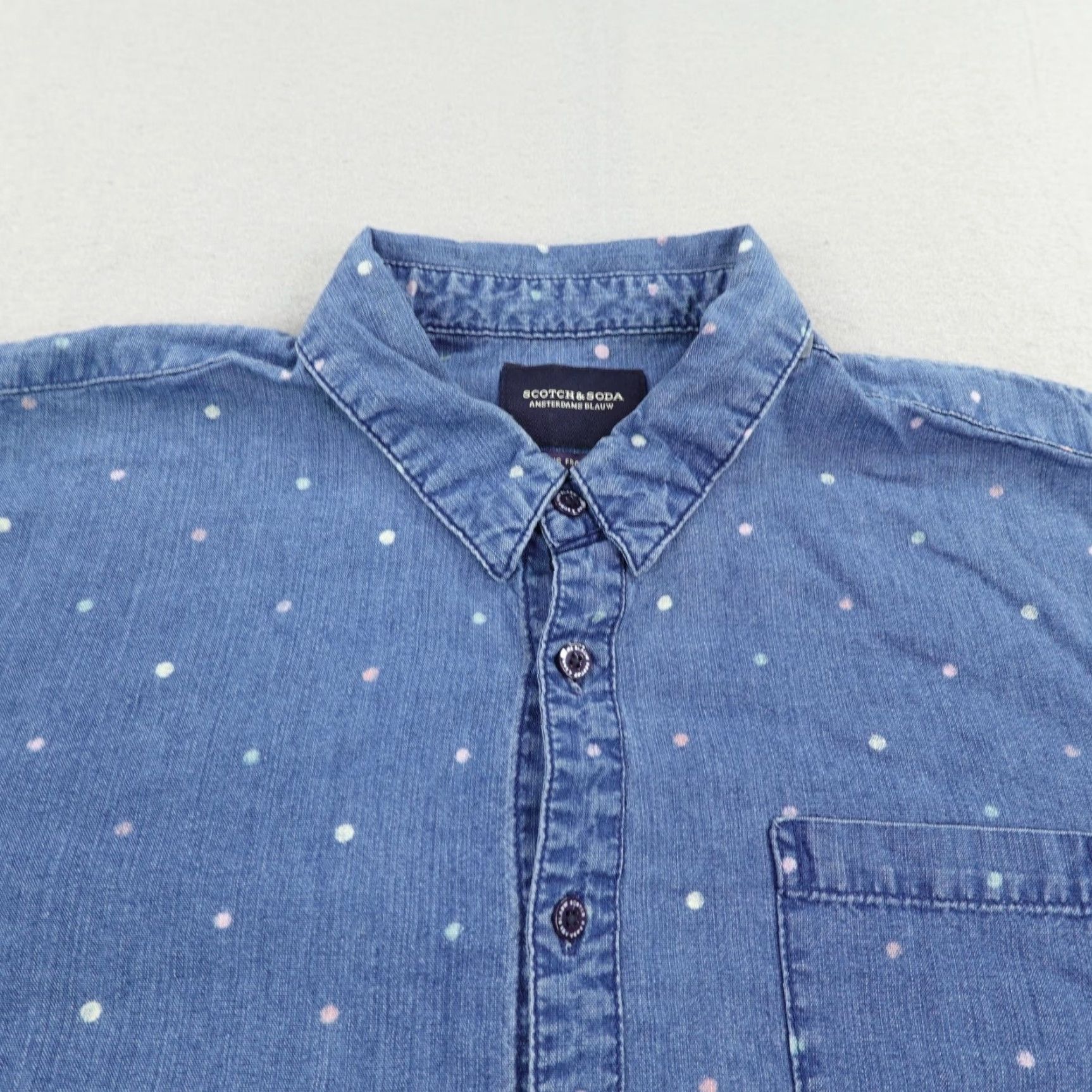 Scotch & Soda Scotch & Soda Men's Shirt Large Blue Polka Dot Chambray Button-Up Long Sleeve Size US L / EU 52-54 / 3 - 2 Thumbnail