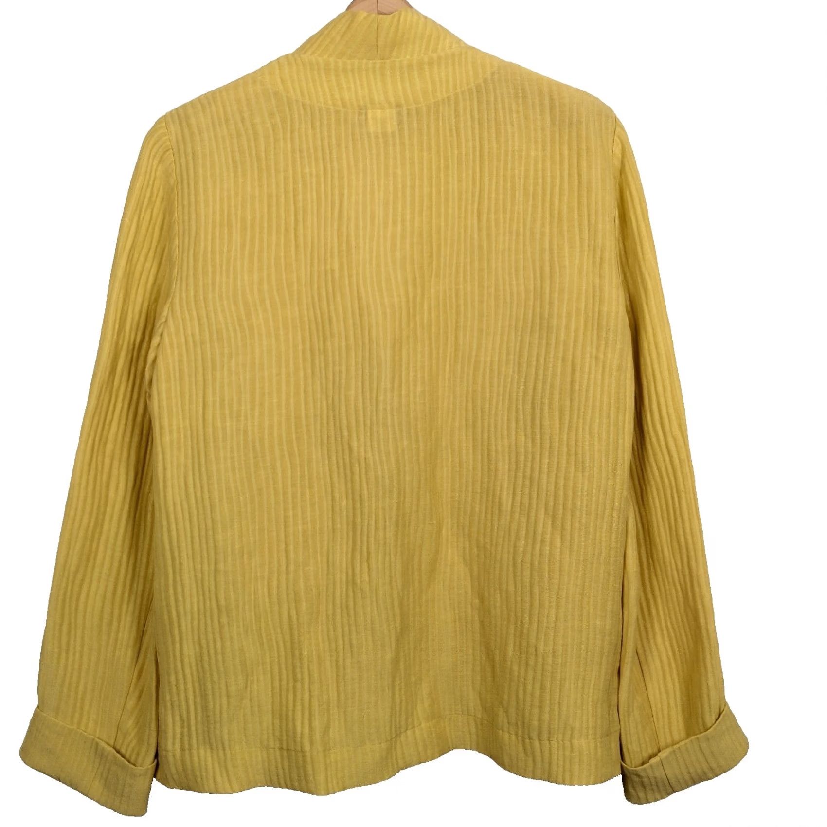 Vintage Lagenlook Blouse Cardigan One Size Linen Silk Gold Ribbed Long Sleeve Band Neck Gold Women Regular Earthy Natural Fall Spring Winter Gently Used Size ONE SIZE - 3 Thumbnail