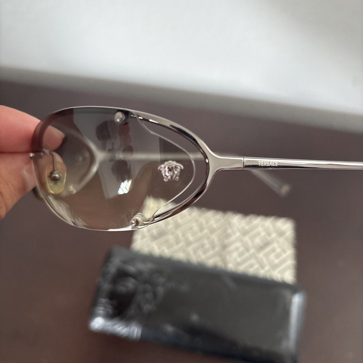 Versace Vintage 2000’s Versace Silver Grey Sunglasses Size ONE SIZE - 8 Thumbnail