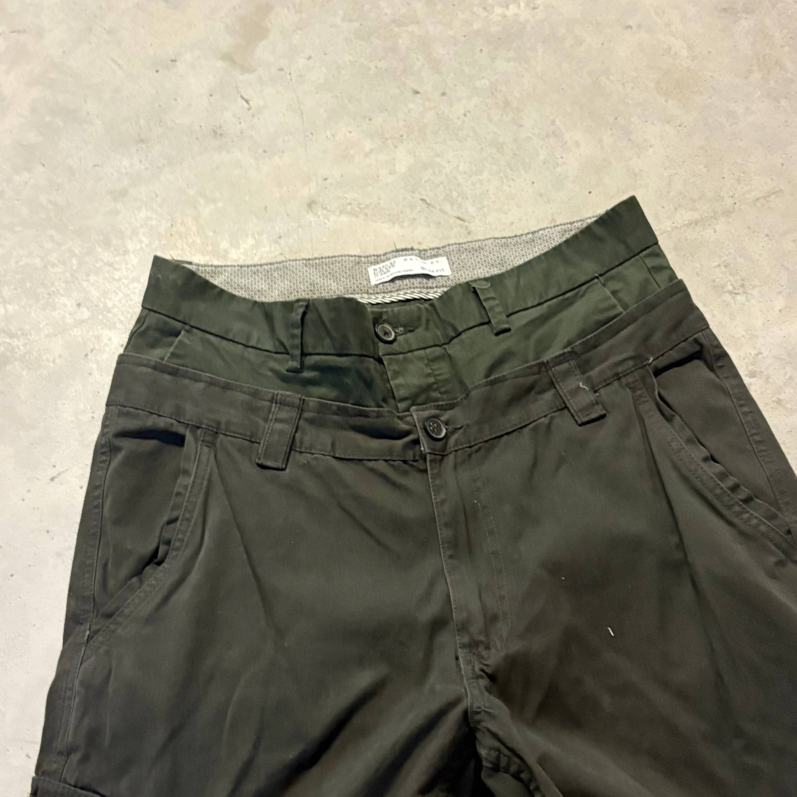 Japanese Brand Dark Green Wide Double Waist Cargo Pants – Handmade Baggy Size US 33 - 8 Thumbnail