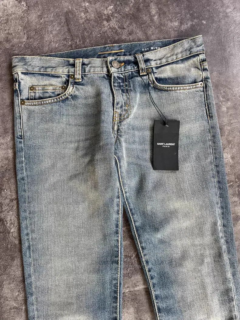 Saint Laurent Paris Saint Laurent Paris Light Blue Faded Cat Whisker Denim Jea Size US 27 - 4 Thumbnail