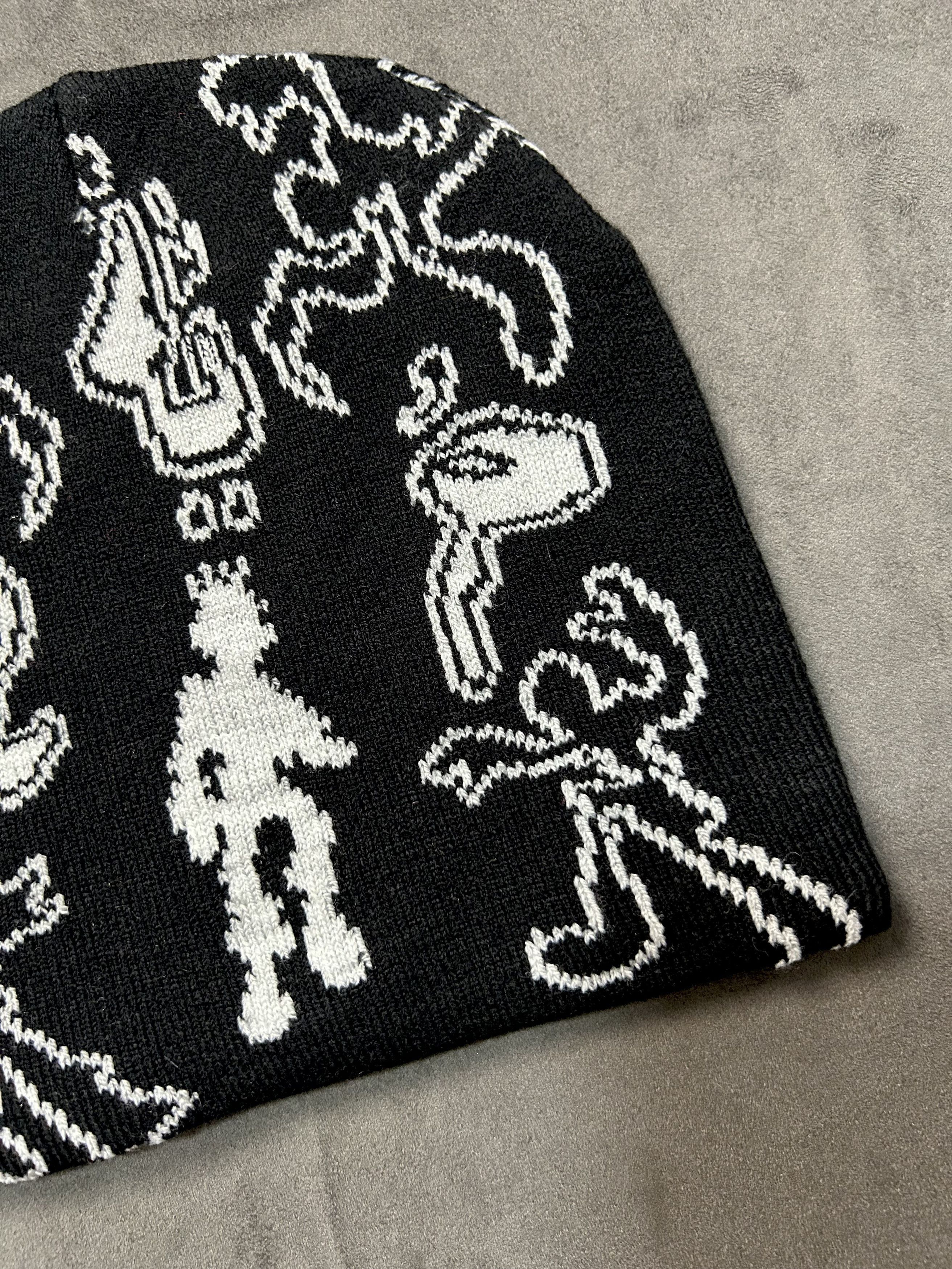 Japanese Brand Rare Y2k Style Print No Cuff Knit Cap Beanie Black Hat OS Size ONE SIZE - 3 Thumbnail
