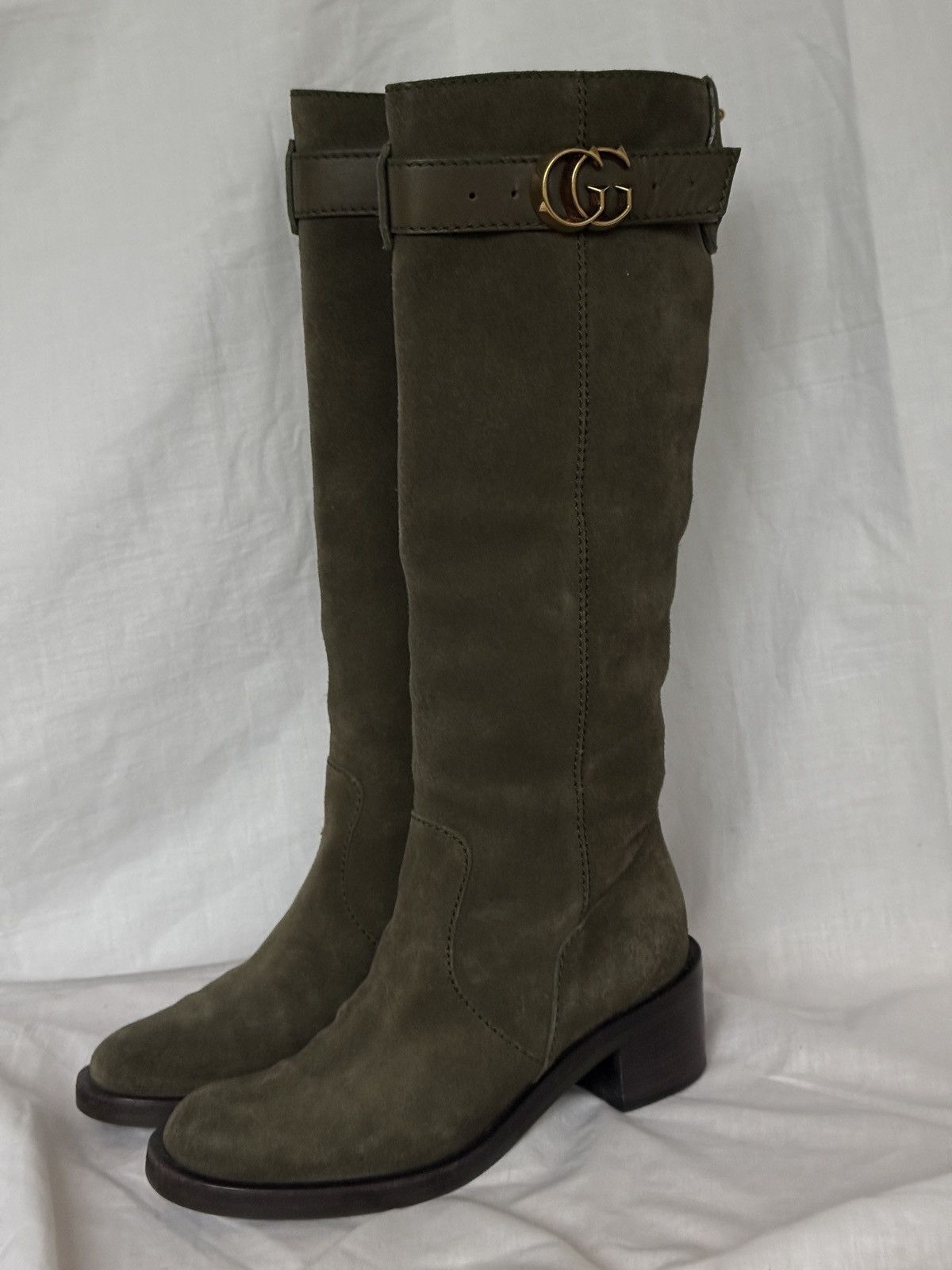 Designer × Gucci Gucci Suede Khaki Riding Boots Size US 4 / IT 34 - 2 Thumbnail