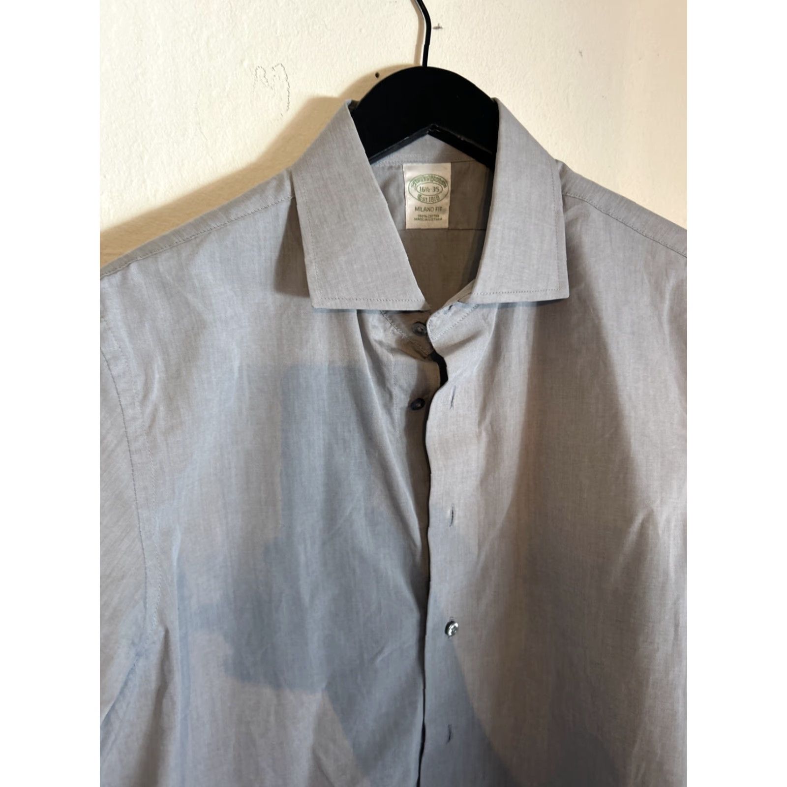 Brooks Brothers Brooks Brothers Milano Button-Up Shirt 16.5 35 Gray Blue 100% Cotton Milano Fit Men Classic Business Casual Formal Party/Cocktail Workwear Maroon Size 46R - 2 Thumbnail