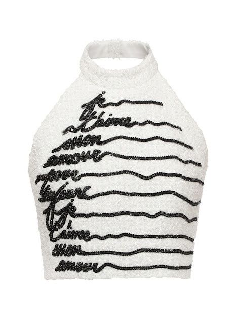 Balmain o1s1wg111225 Love Letter Embroidered Tweed Top in White Size M / US 6-8 / IT 42-44 - 1 Thumbnail