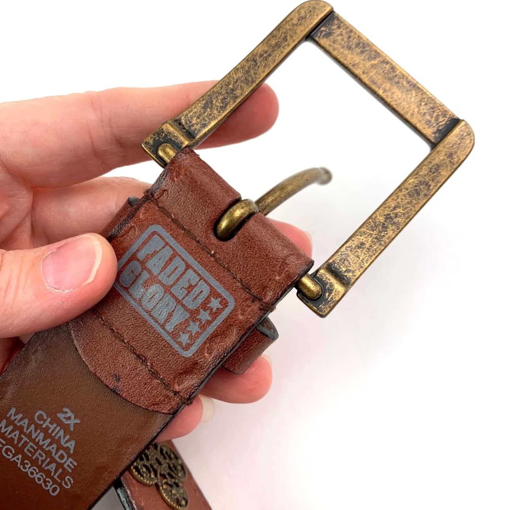 Faded Glory VINTAGE Faded Glory Belt Brown 2X Wide Studded Filigree Boho Womens Size ONE SIZE - 3 Thumbnail